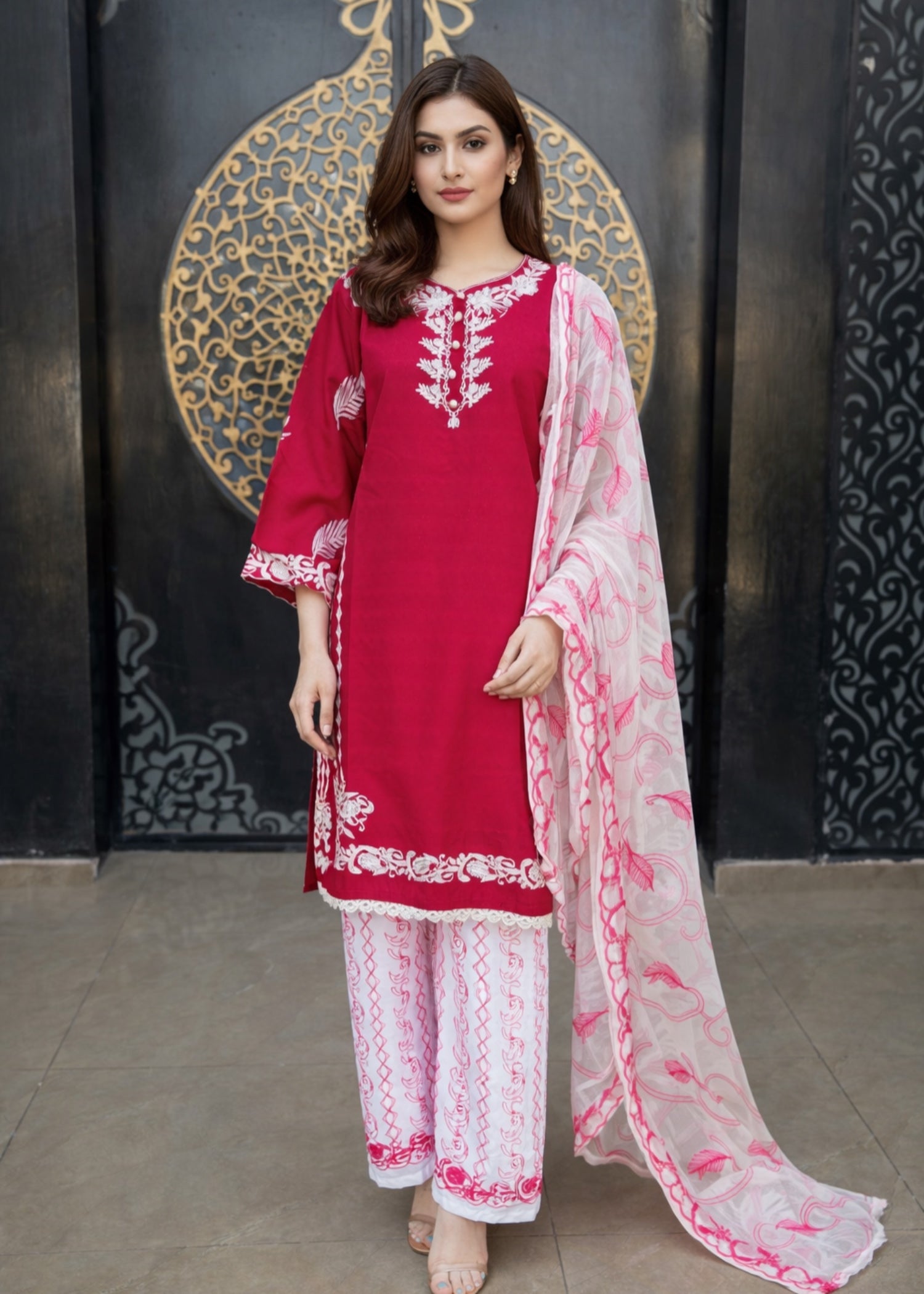 pure cotton Kurta Set in Shocking pink