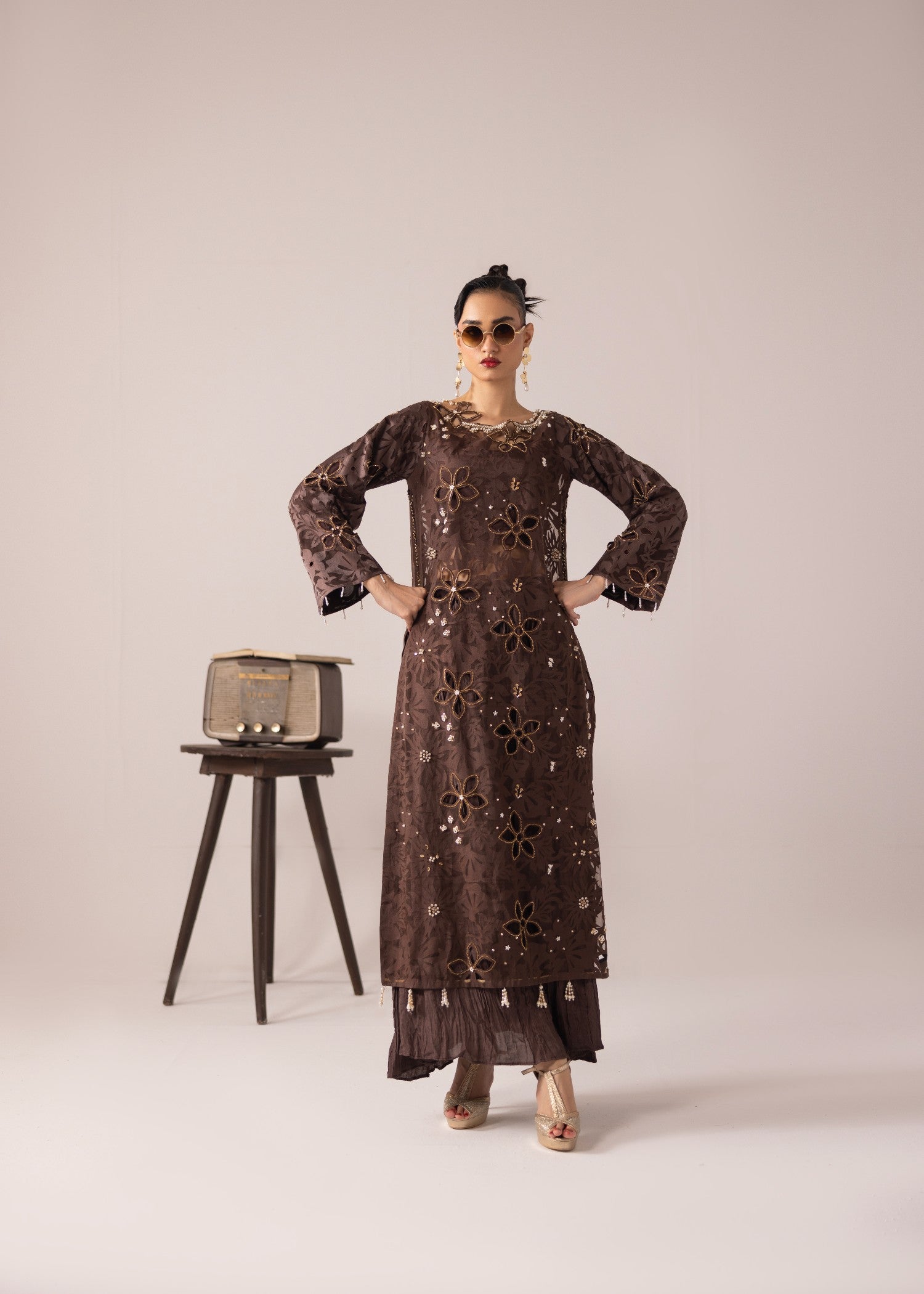 poly organza Sharara in Brunette brown