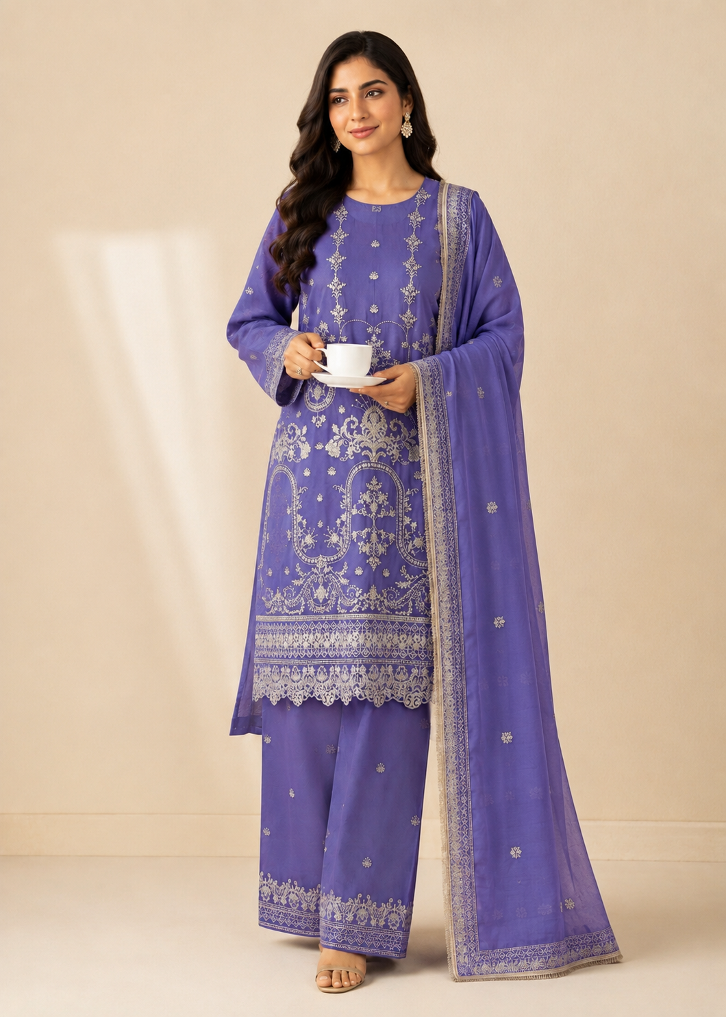 chiffon Kurta Set in Bright lavender