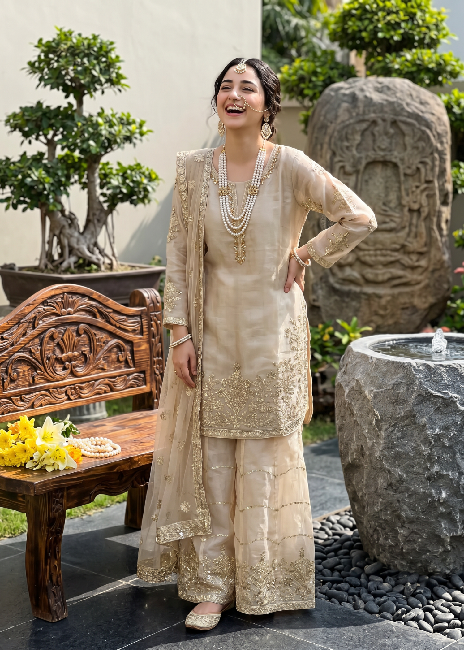 tissue silk Kurta Set in Gold