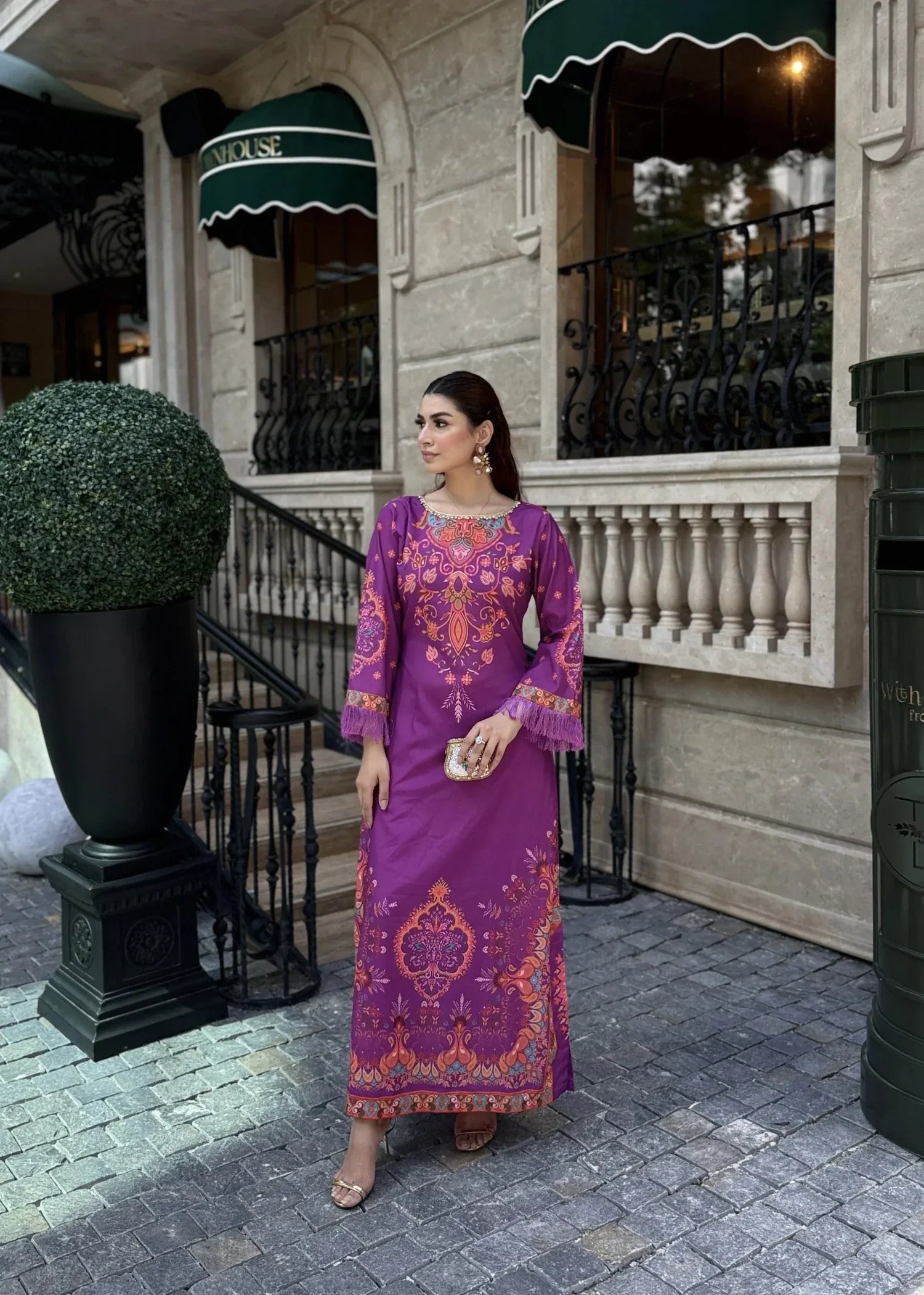 silk crepe Kaftan in Violet