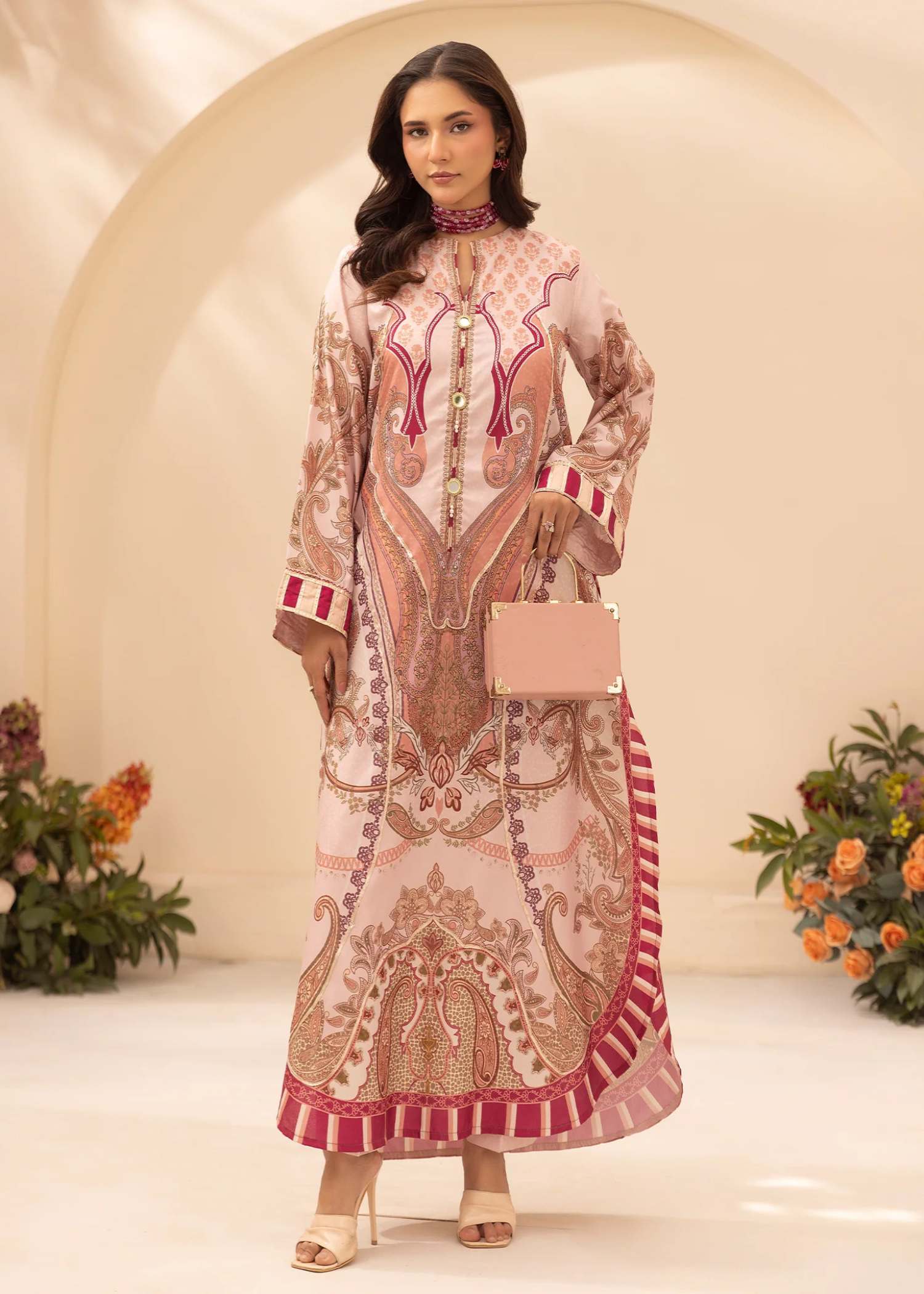 raw silk Kaftan in Pink