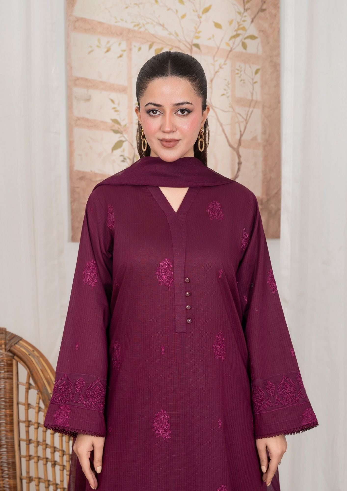 lawn Kurta Set in Wine red