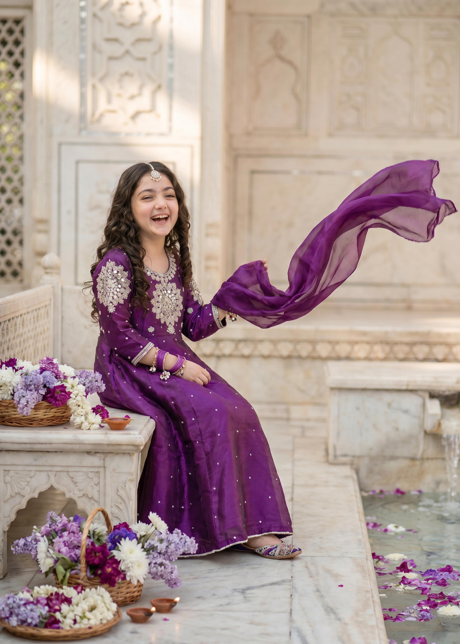 tissue silk Pishwas in Purple rain