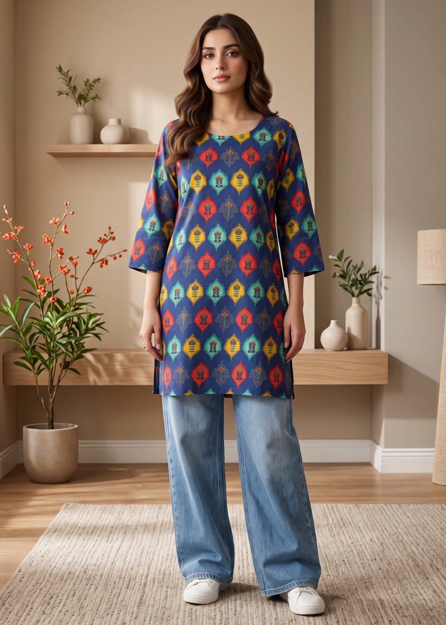 lawn cotton Kurti in Navy blue