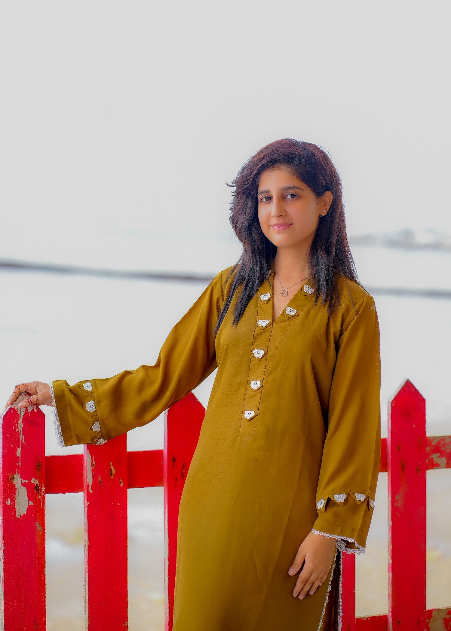 georgette Kurta Set in Olive green