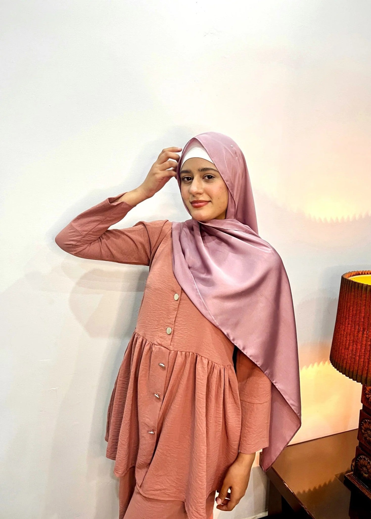 crepe Short Frock in Coral pink