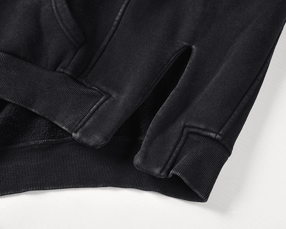 European and American High-Street Washed Short, Personalized Tailoring Side Slit Loose Hooded Sweater