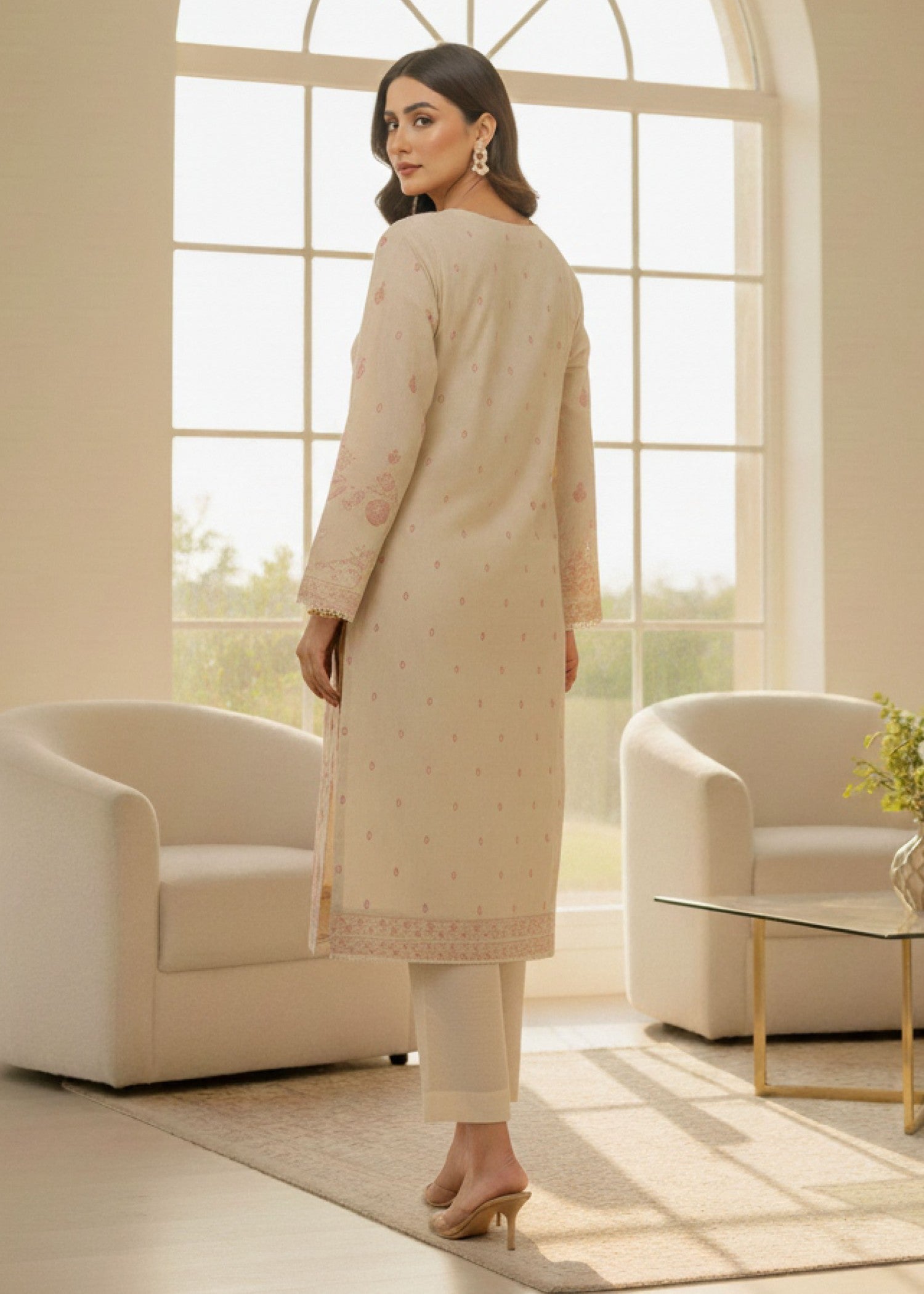 khaddar Kurta Set in Beige