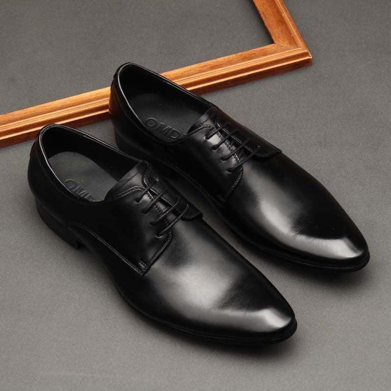 Pointed Toe Men's Shoes British Business Suits Lace Up Black Leather Shoes Men's Wedding Shoes
