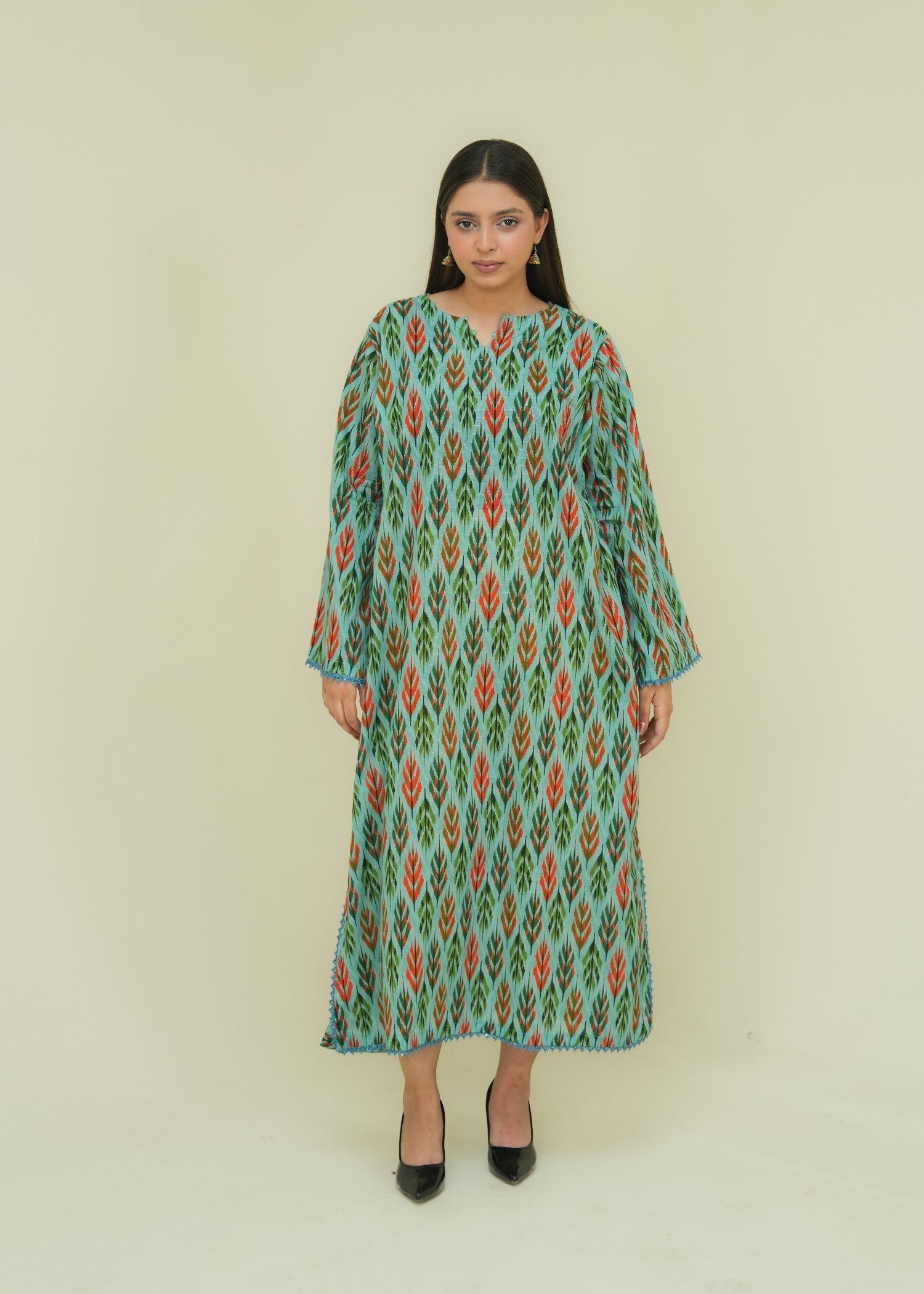 lawn Kaftan in Mint green, forest green