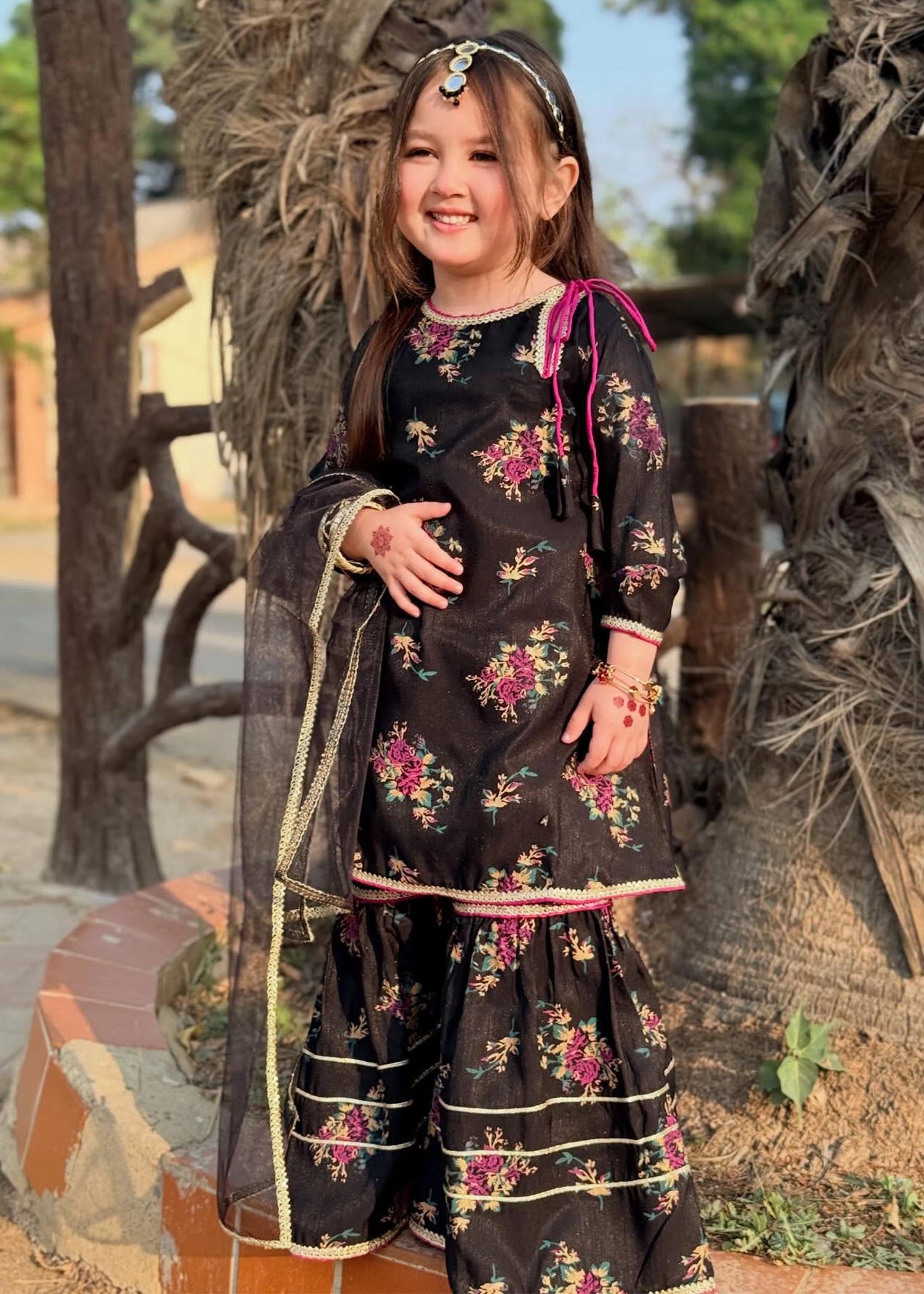 raw silk Gharara in Black