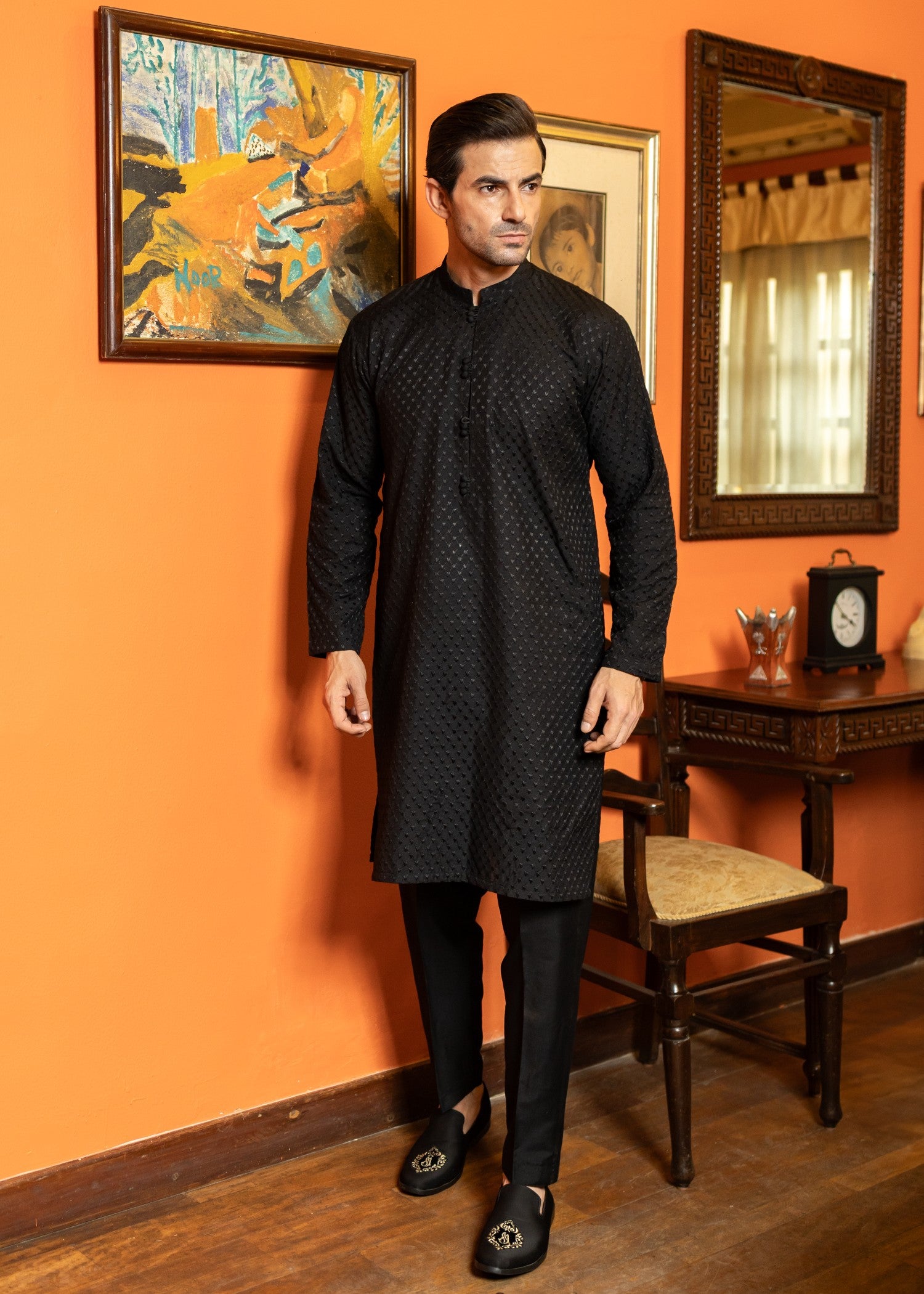 cotton silk Kurta Set in Black