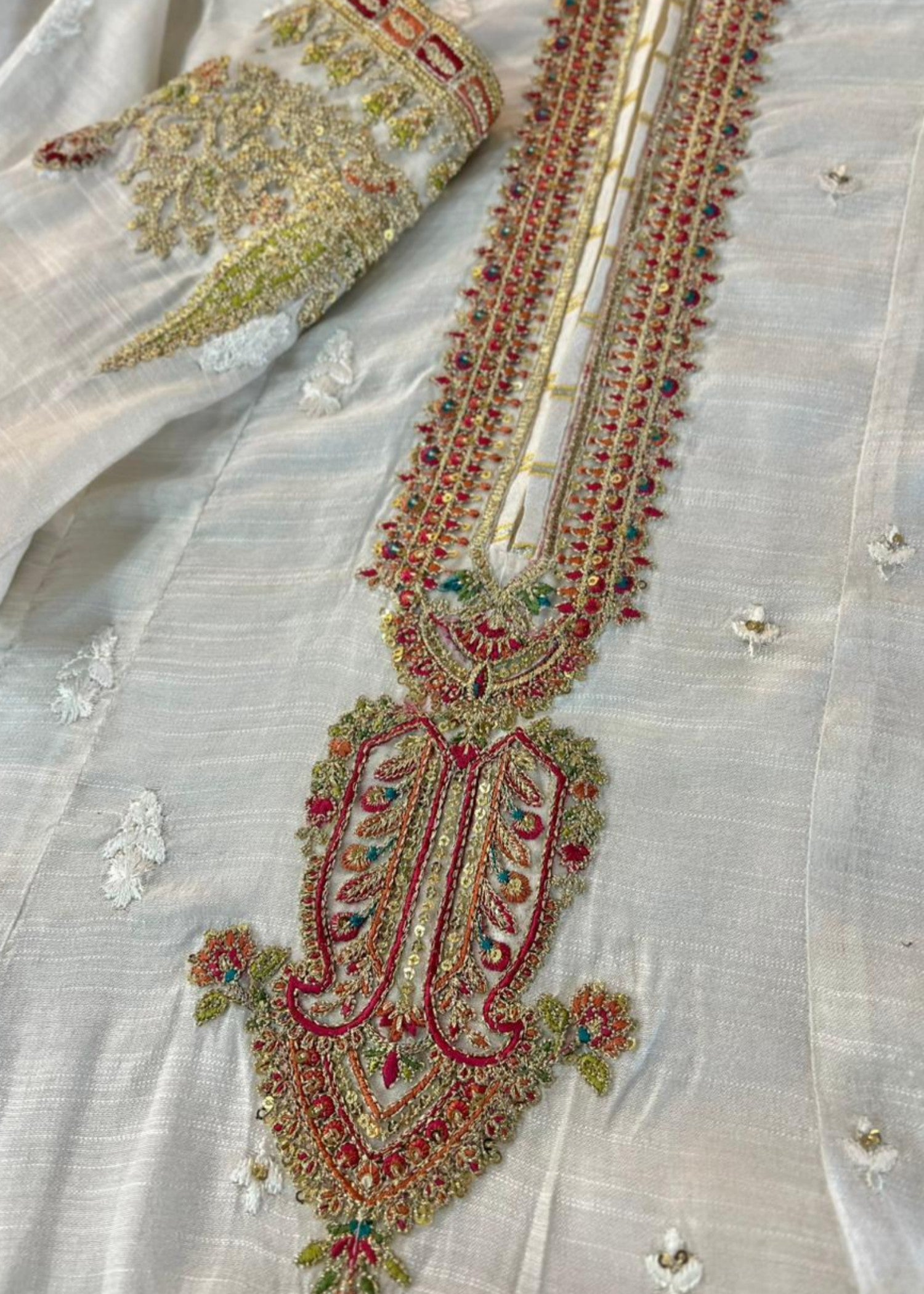 paper silk Anarkali in Ivory, tea rose pink
