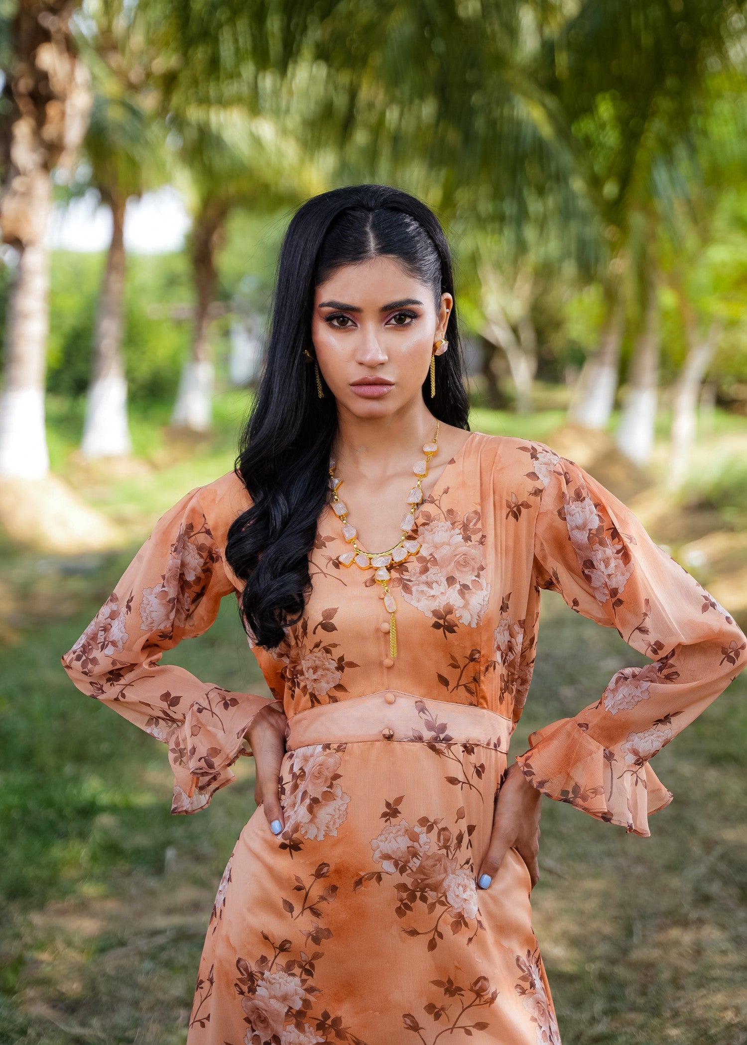 silk charmeuse Maxi in Peach orange