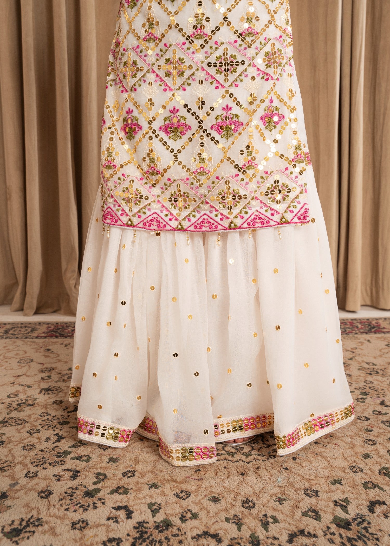 crinkle chiffon Gharara in White