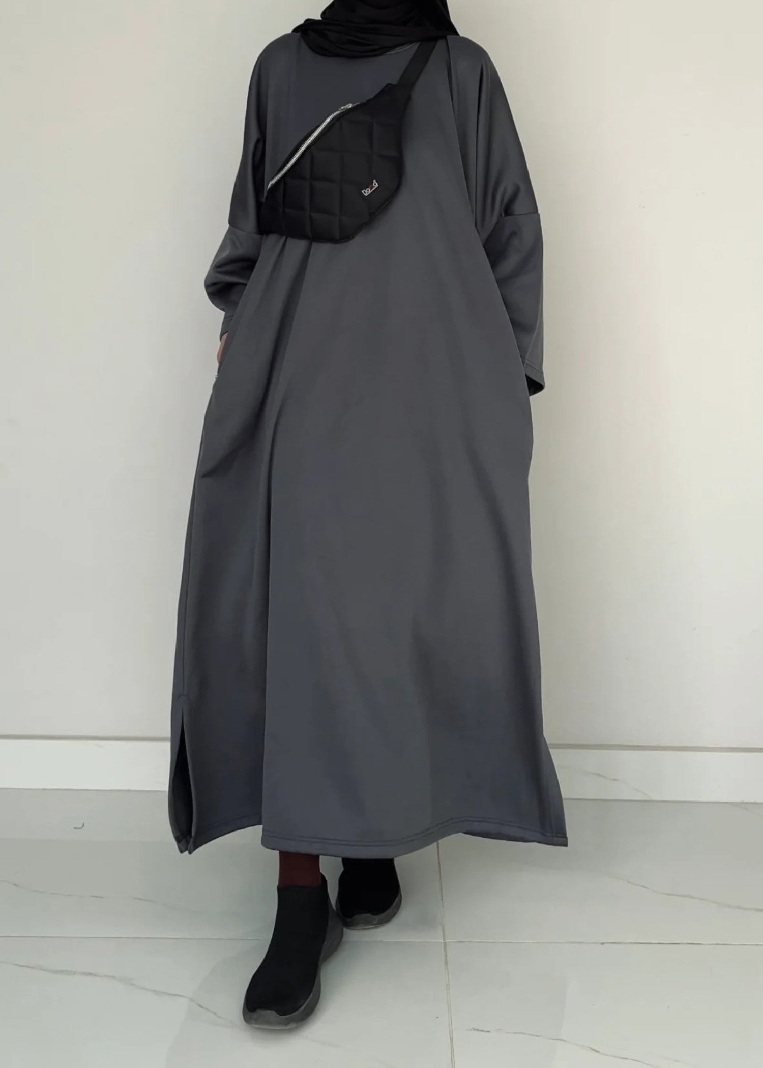 interlock knit Abaya in Grey