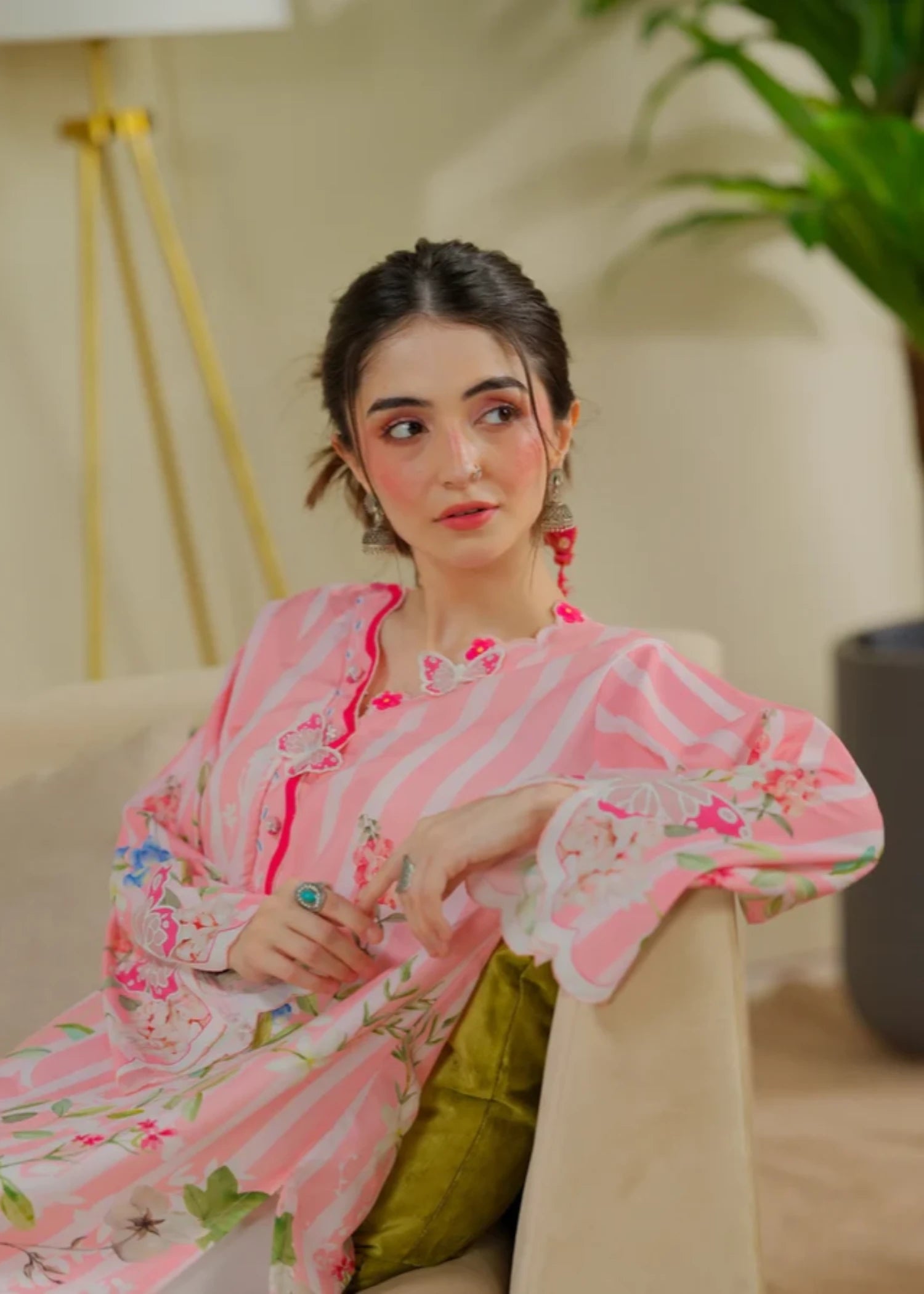 cambric Kurta Set in Pink