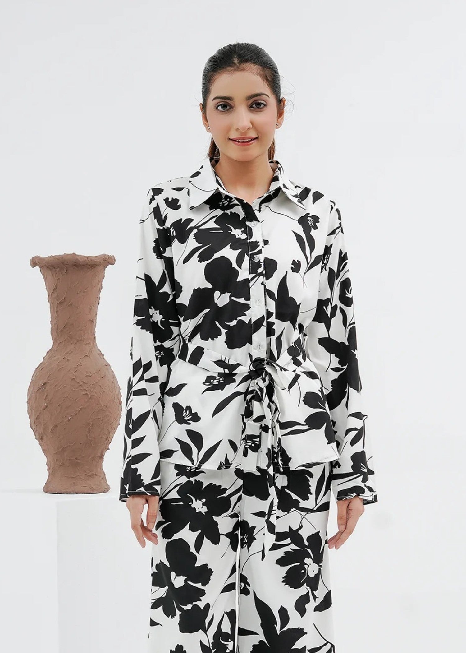 blended satin polyester Co Ord Sets in White