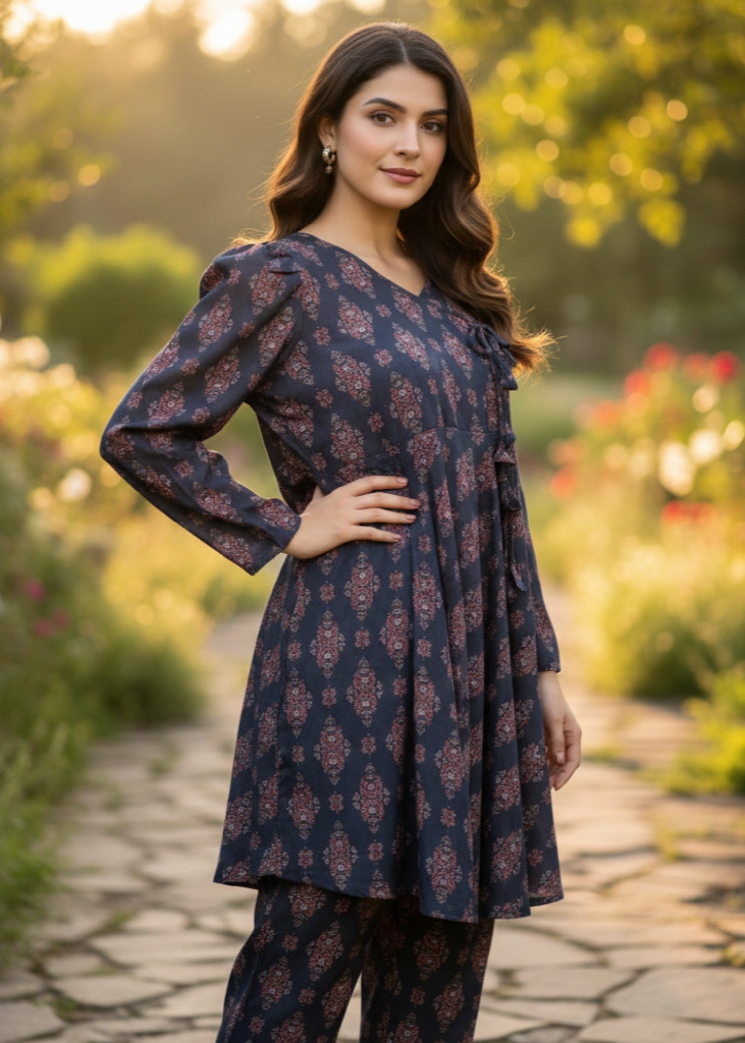 poly viscose Short Frock in Plum purple