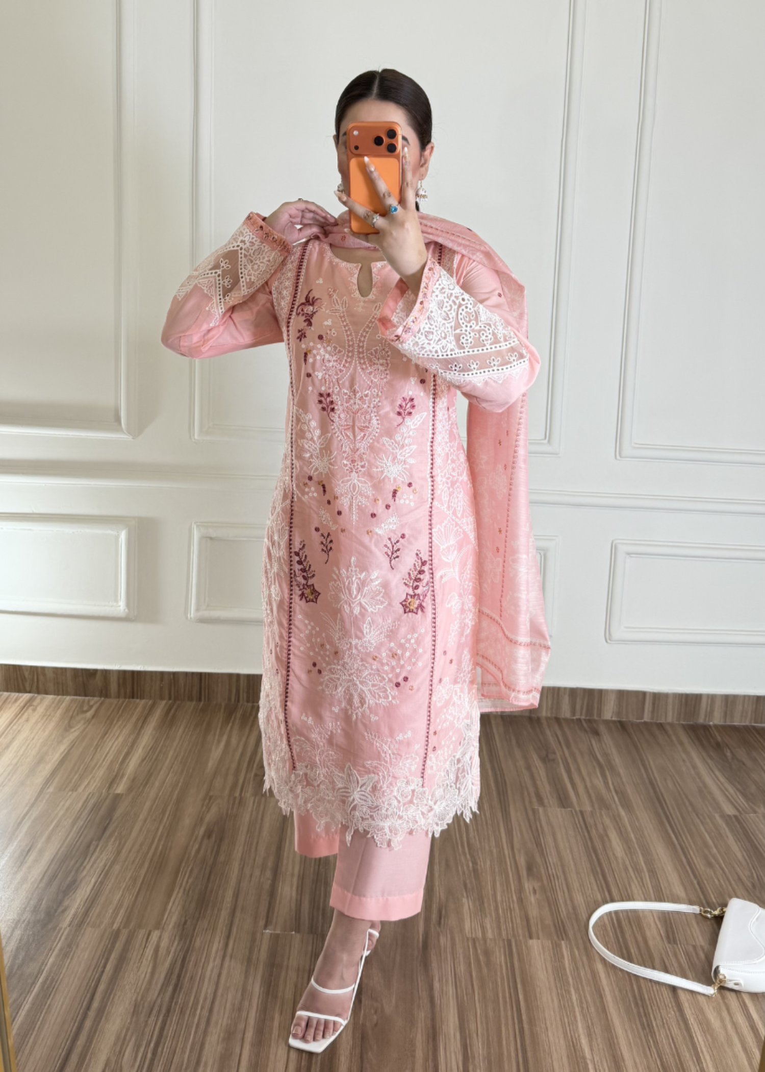 lawn cotton Kurta Set in Cherry blossom pink
