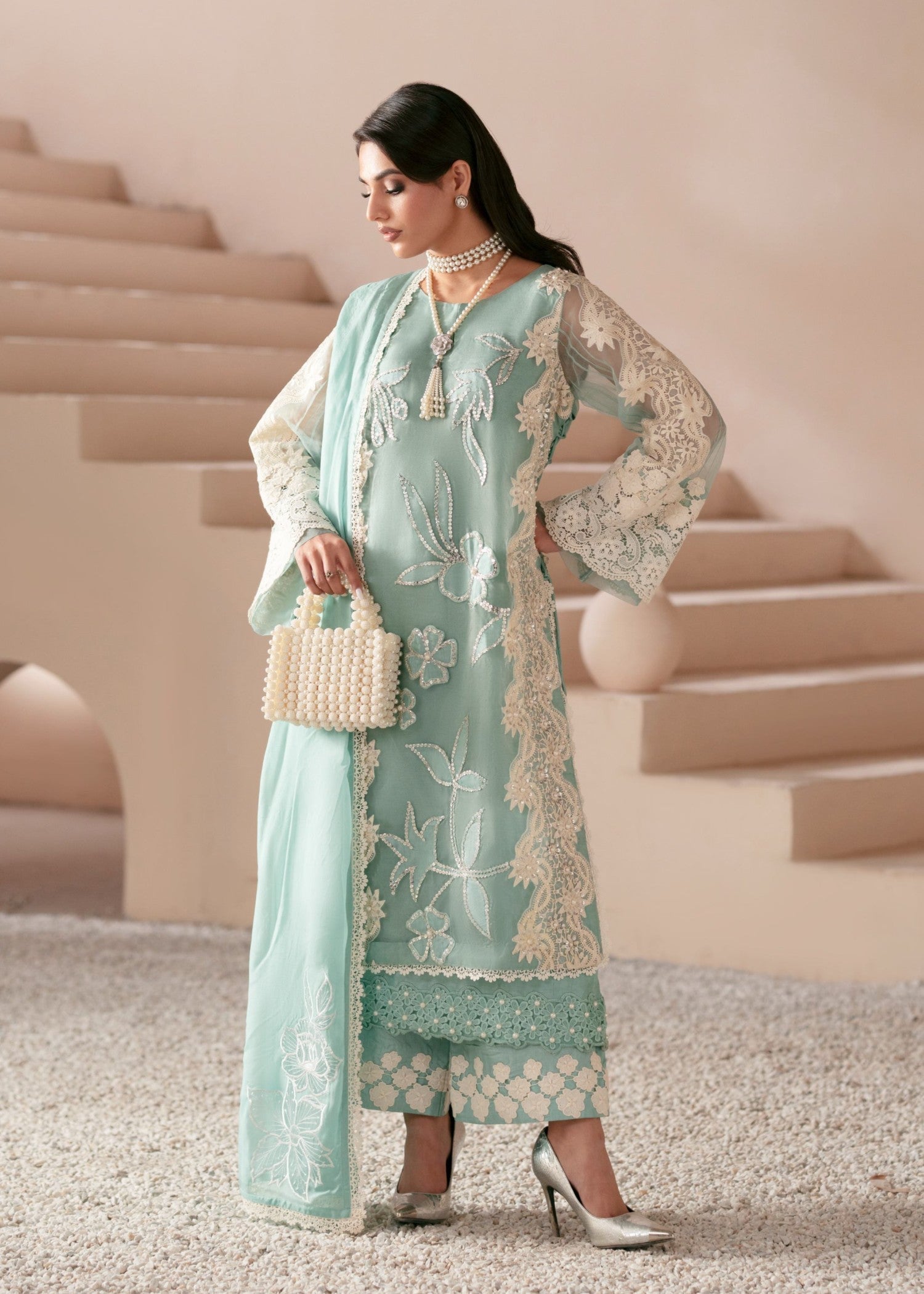 organza Kurta Set in Turquoise