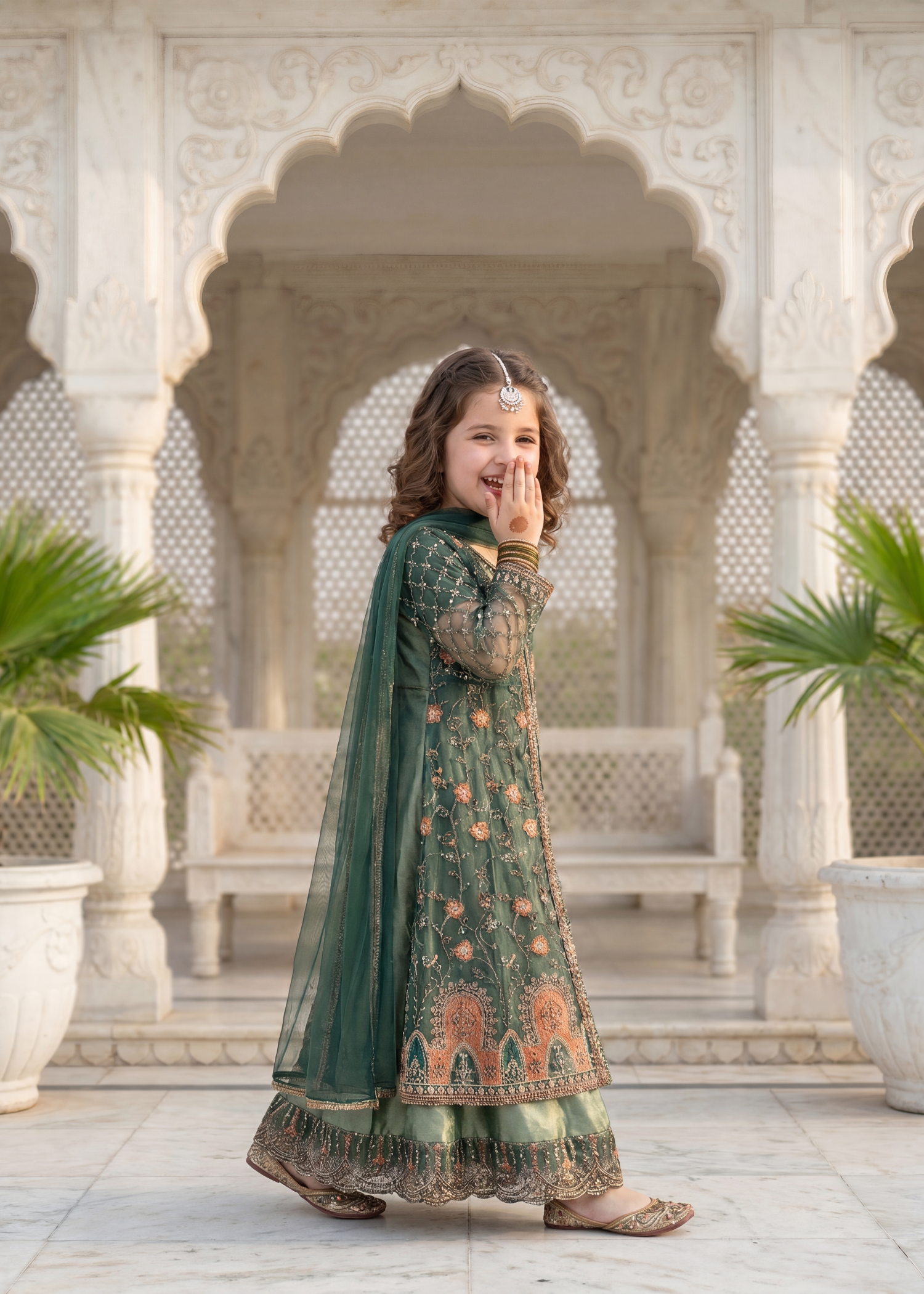 net Gown in Bottle green