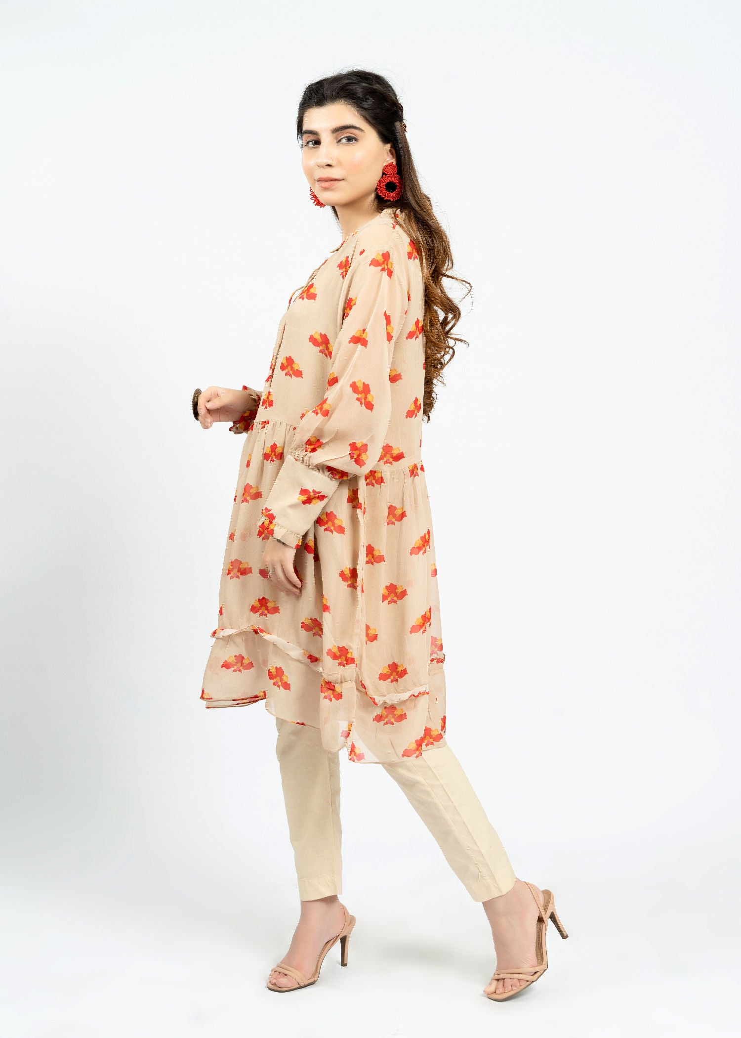 chiffon Short Frock in Beige