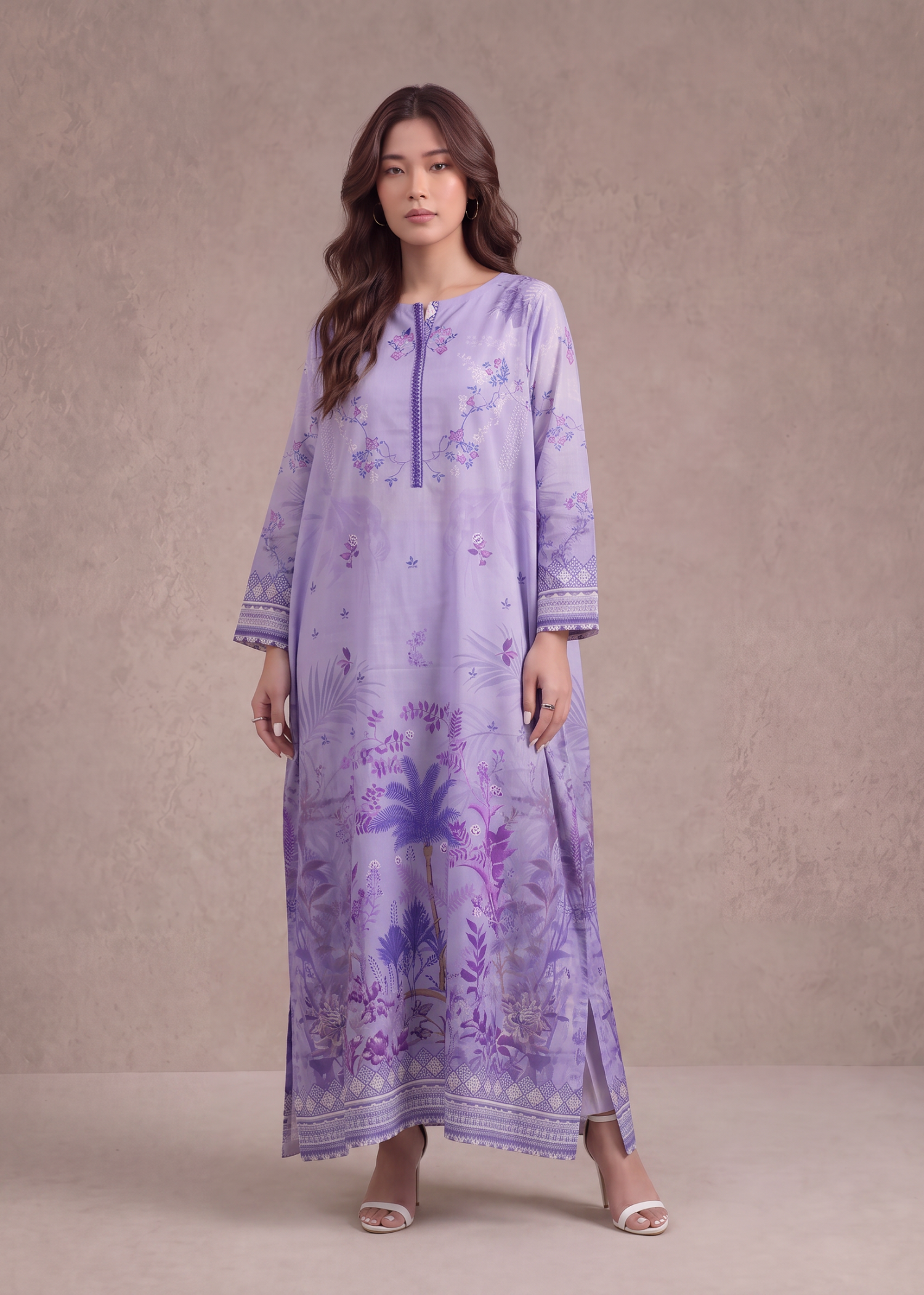 polyester crepe Kaftan in Electric purple