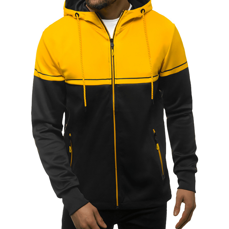 Men'S Sweater Casual Cardigan Hooded Color Matching Men'S Clothing