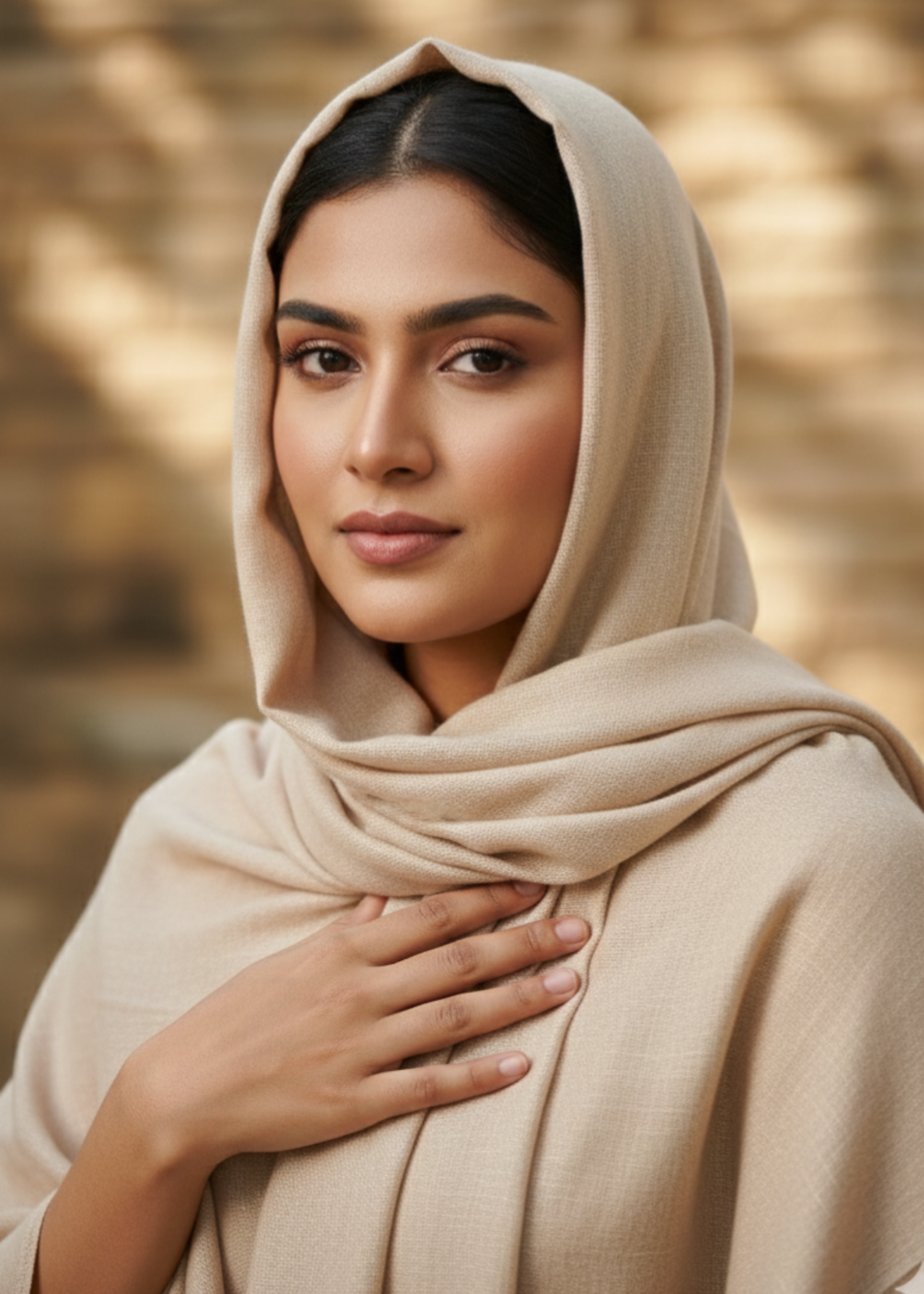 cashmere wool Hijab in Beige
