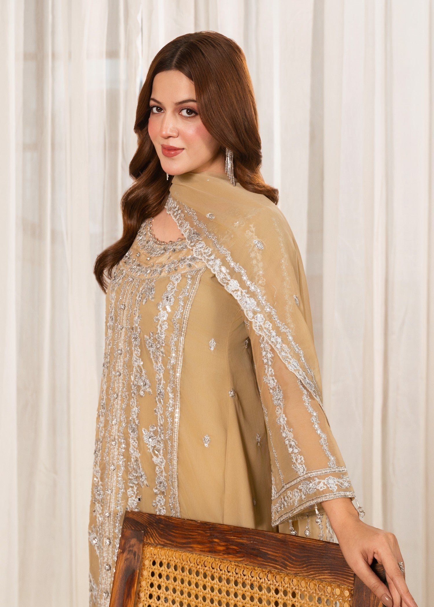 chiffon Pishwas in Earth brown