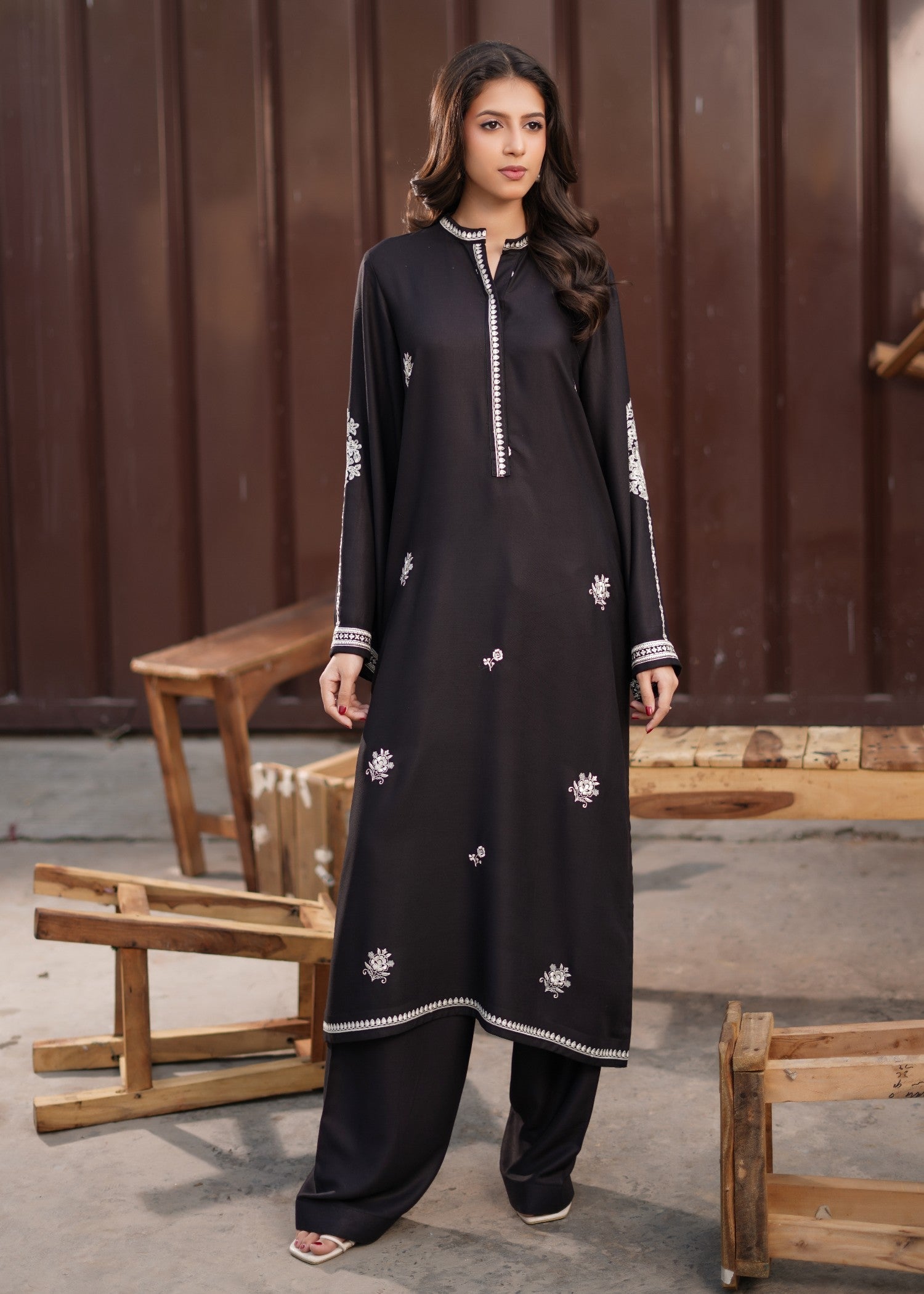 twill viscose Kurta Set in Black