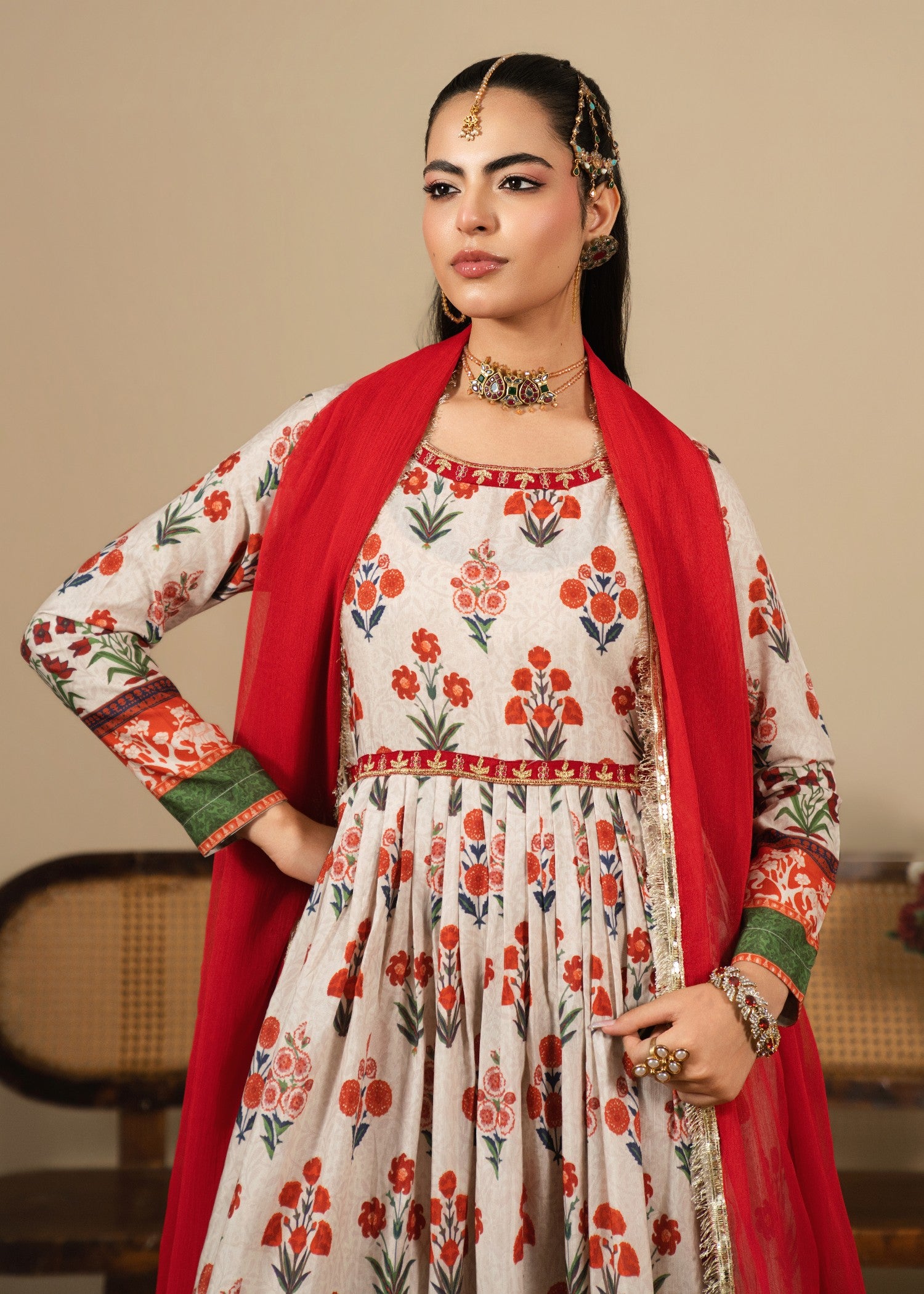 viscose raw silk Pishwas in Ivory