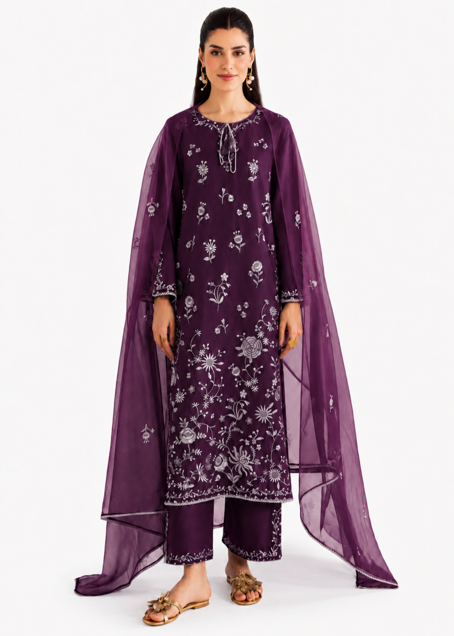 linen Kurta Set in Royal amethyst