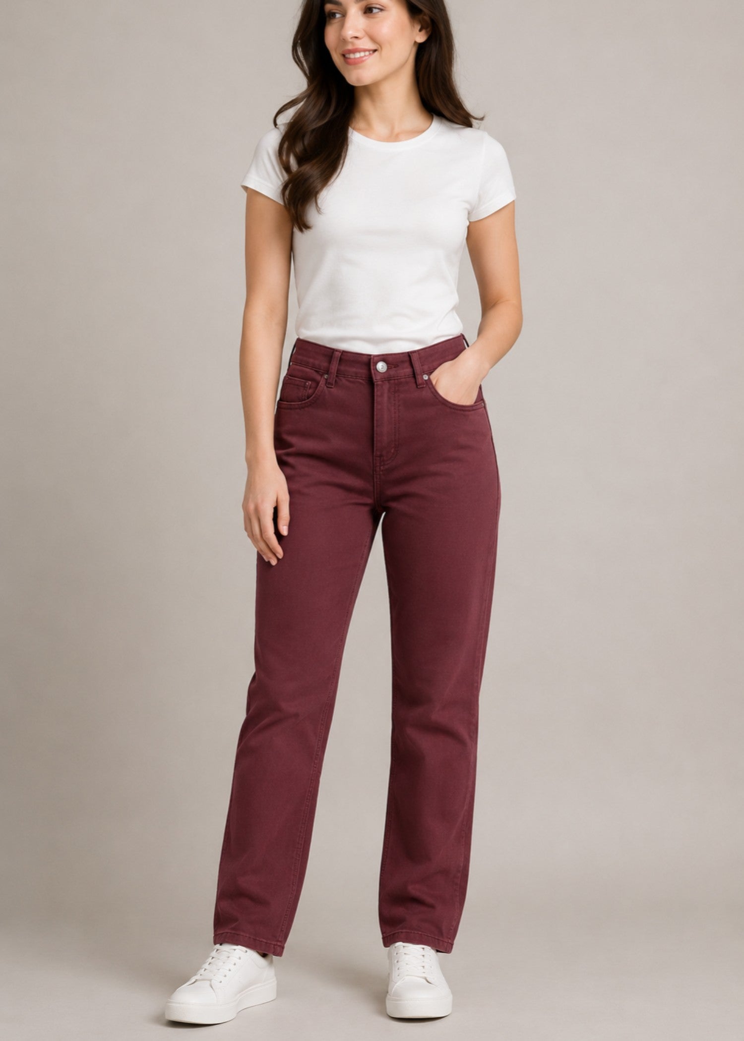 cotton Jeans in Maroon