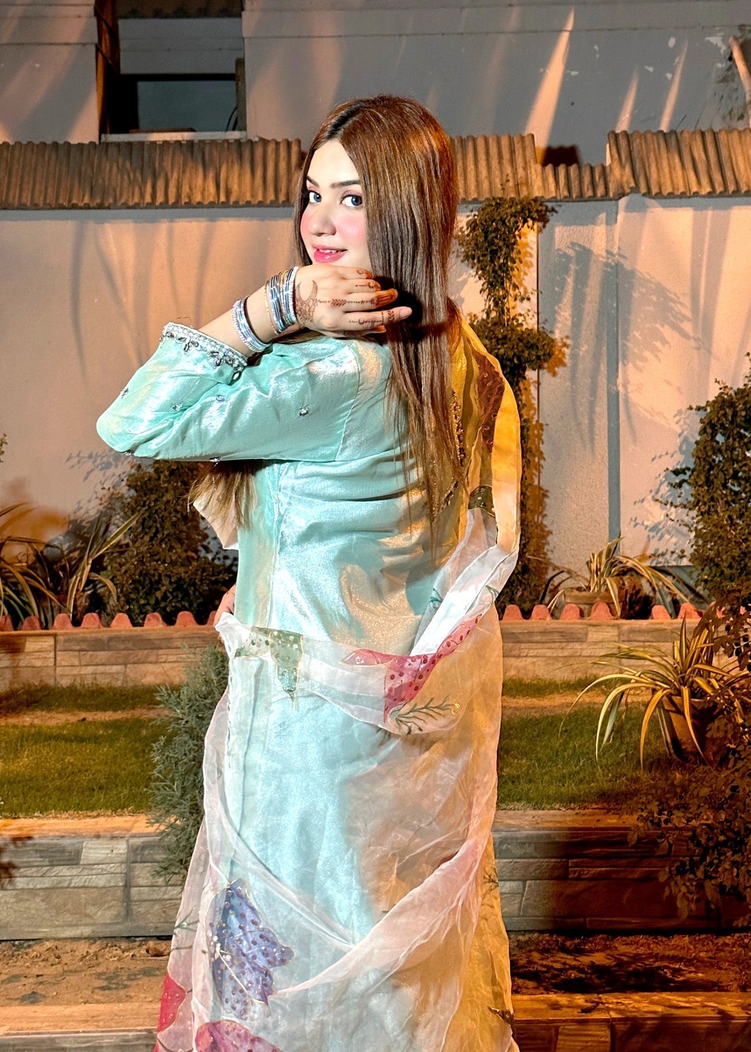 masuri Sharara in Aquamarine