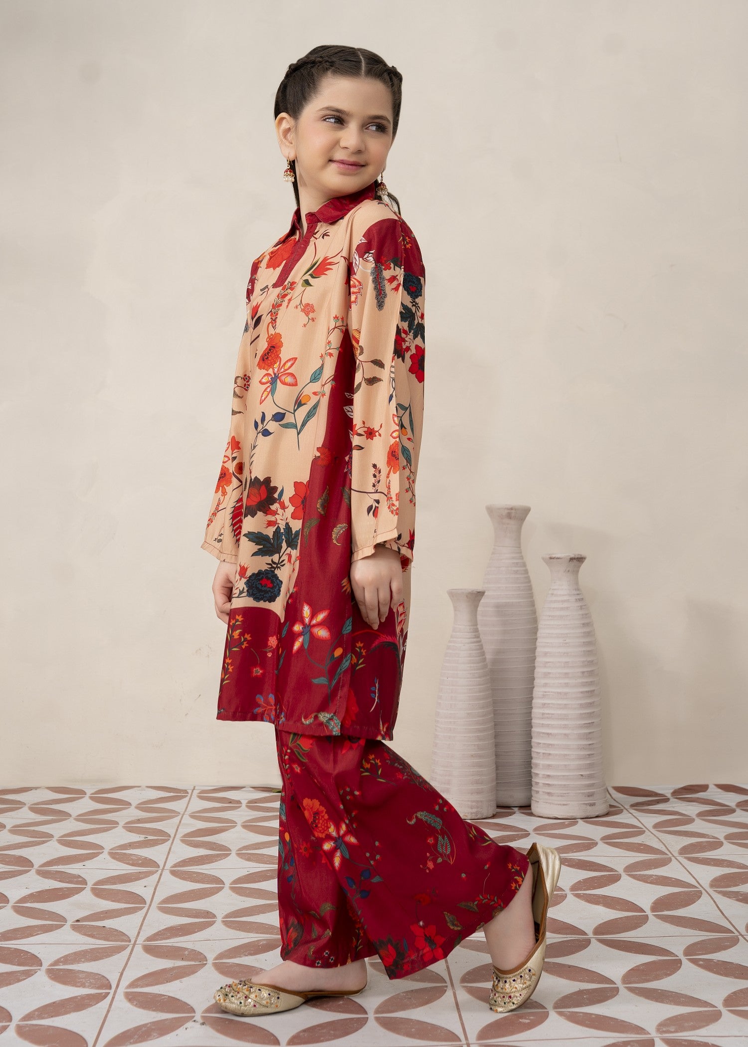 poly lawn Kurta Set in Macaroni and cheese