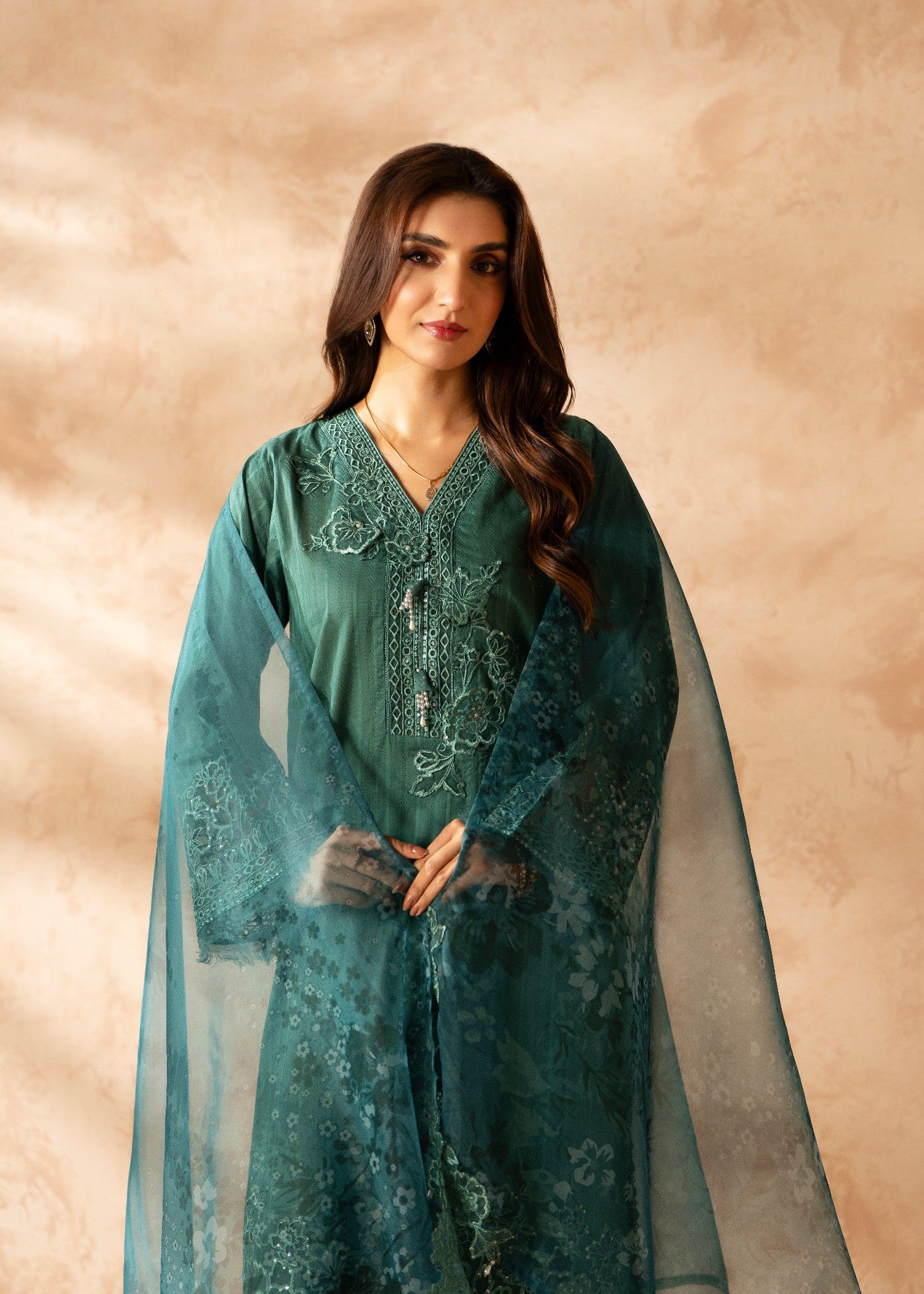 blended linen Kurta Set in Green