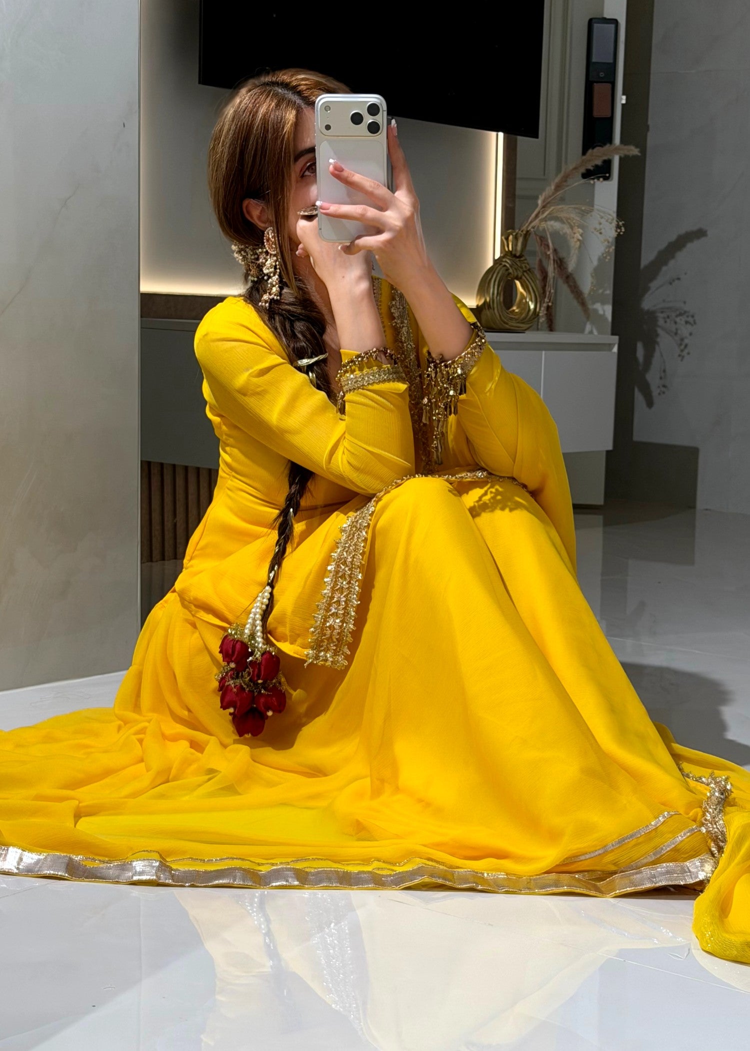 bemberg crinkle chiffon Sharara in School bus yellow