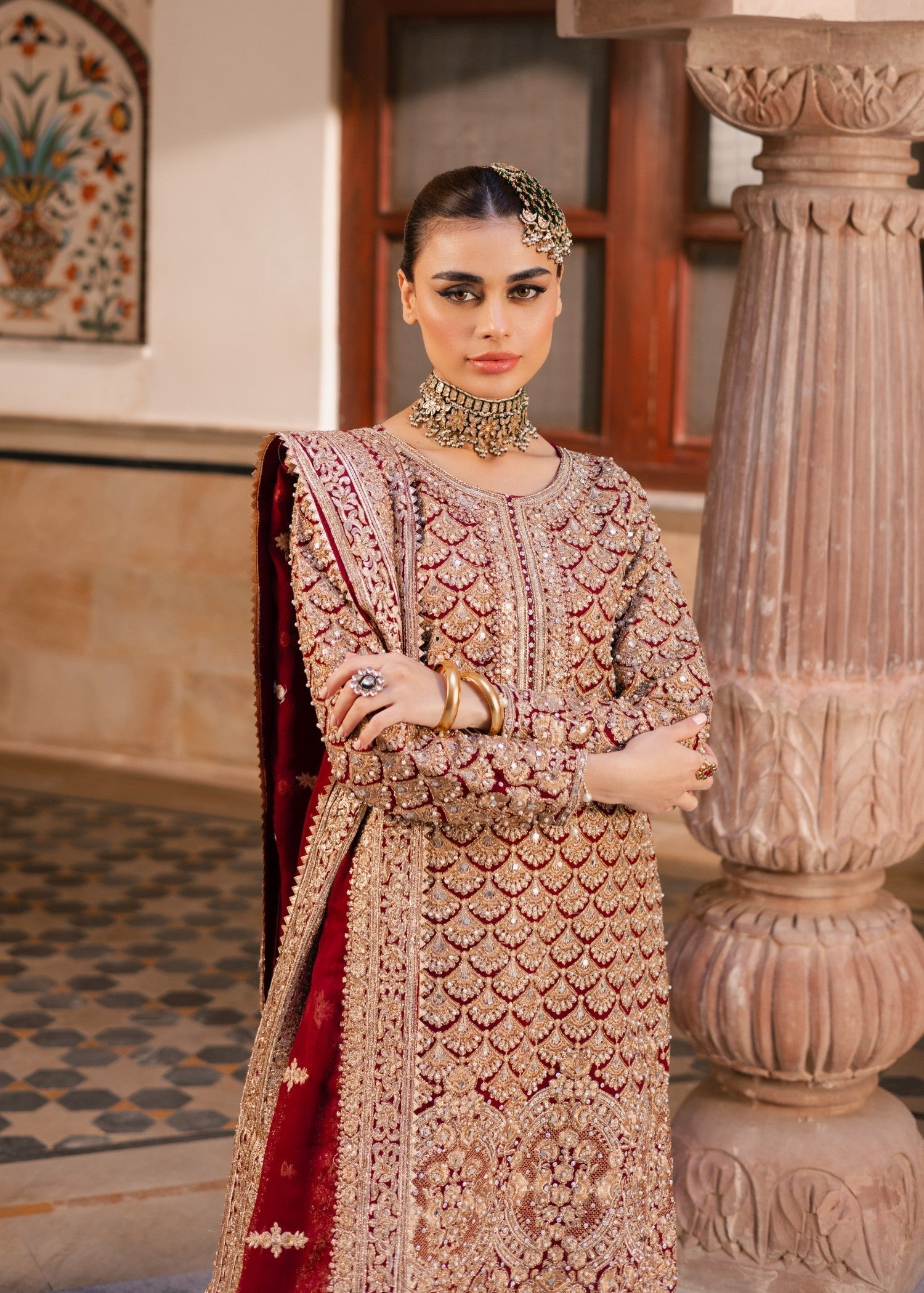 chiffon Gharara in Red