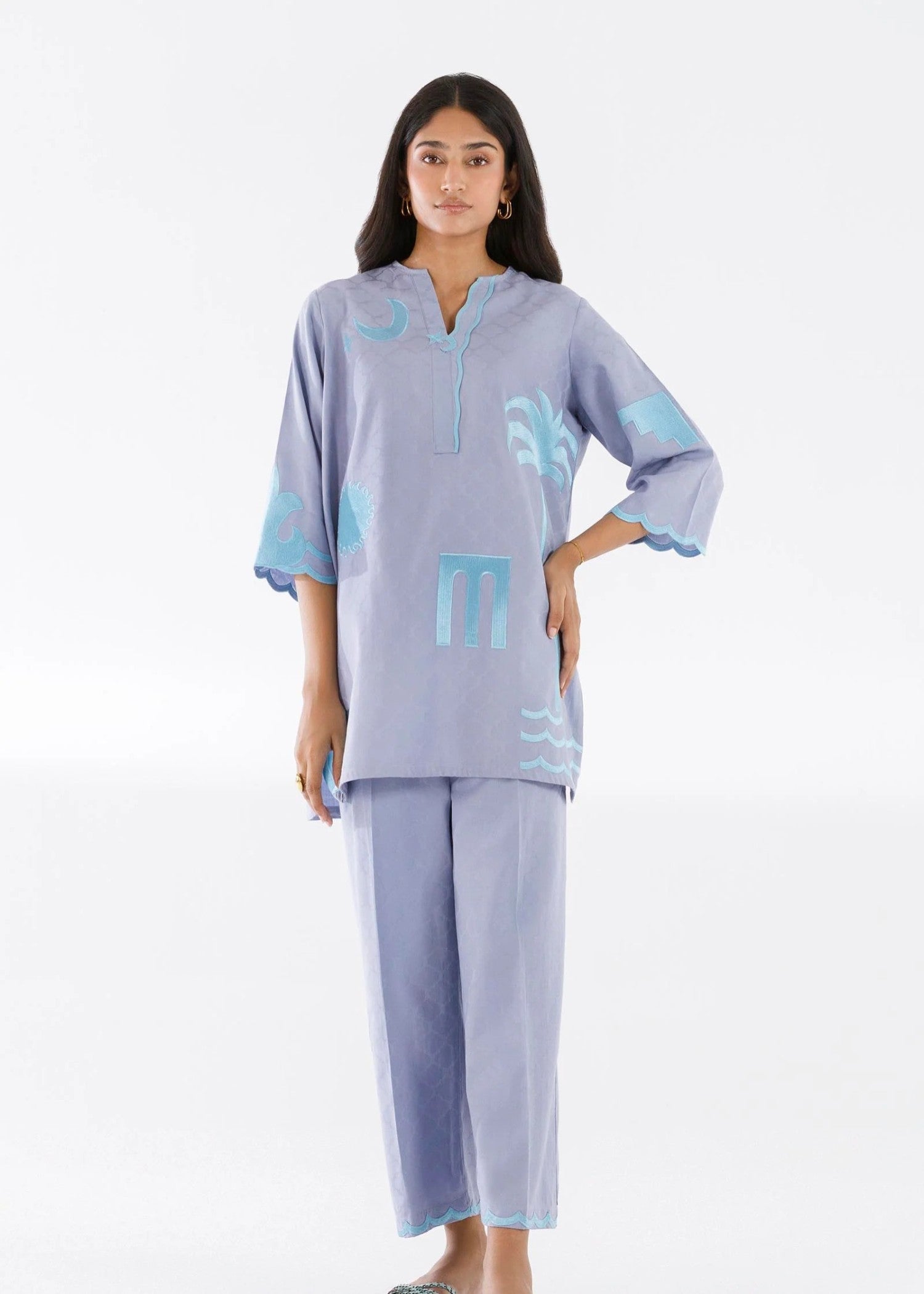 dobby Kurta Set in Sky blue