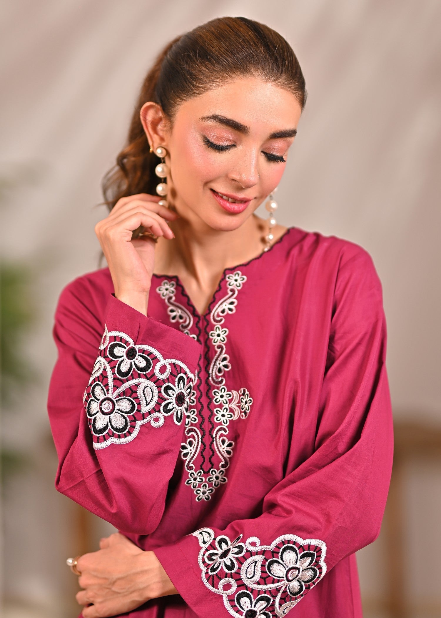 cotton Kurta Set in Ruby red