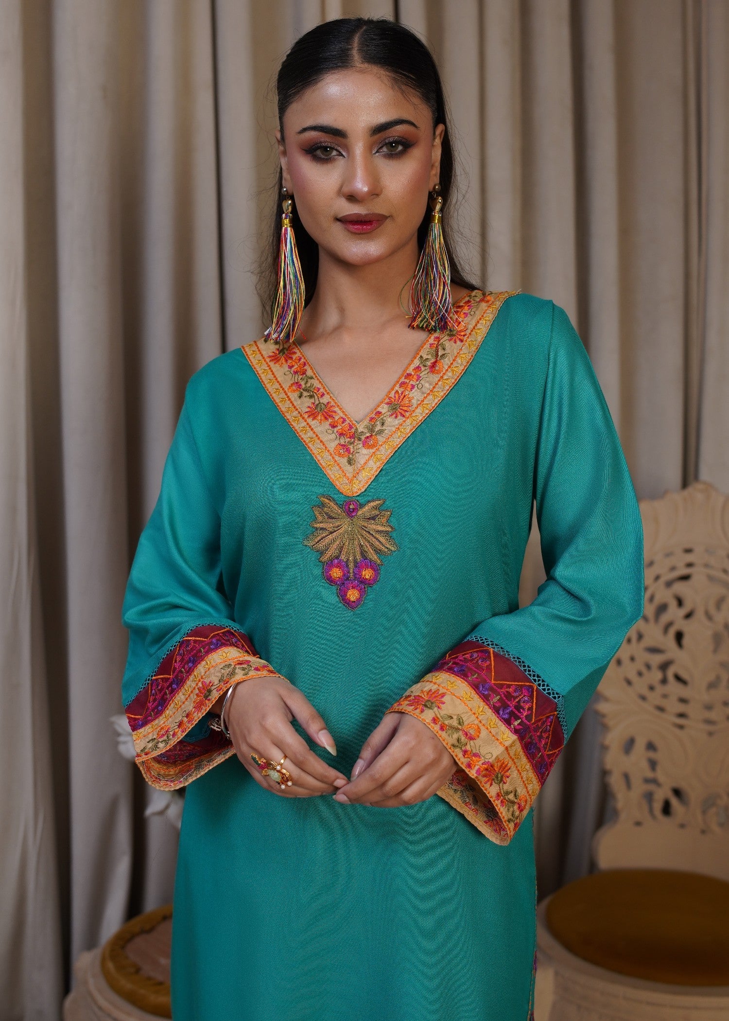 dhanak Kurta Set in Sea green