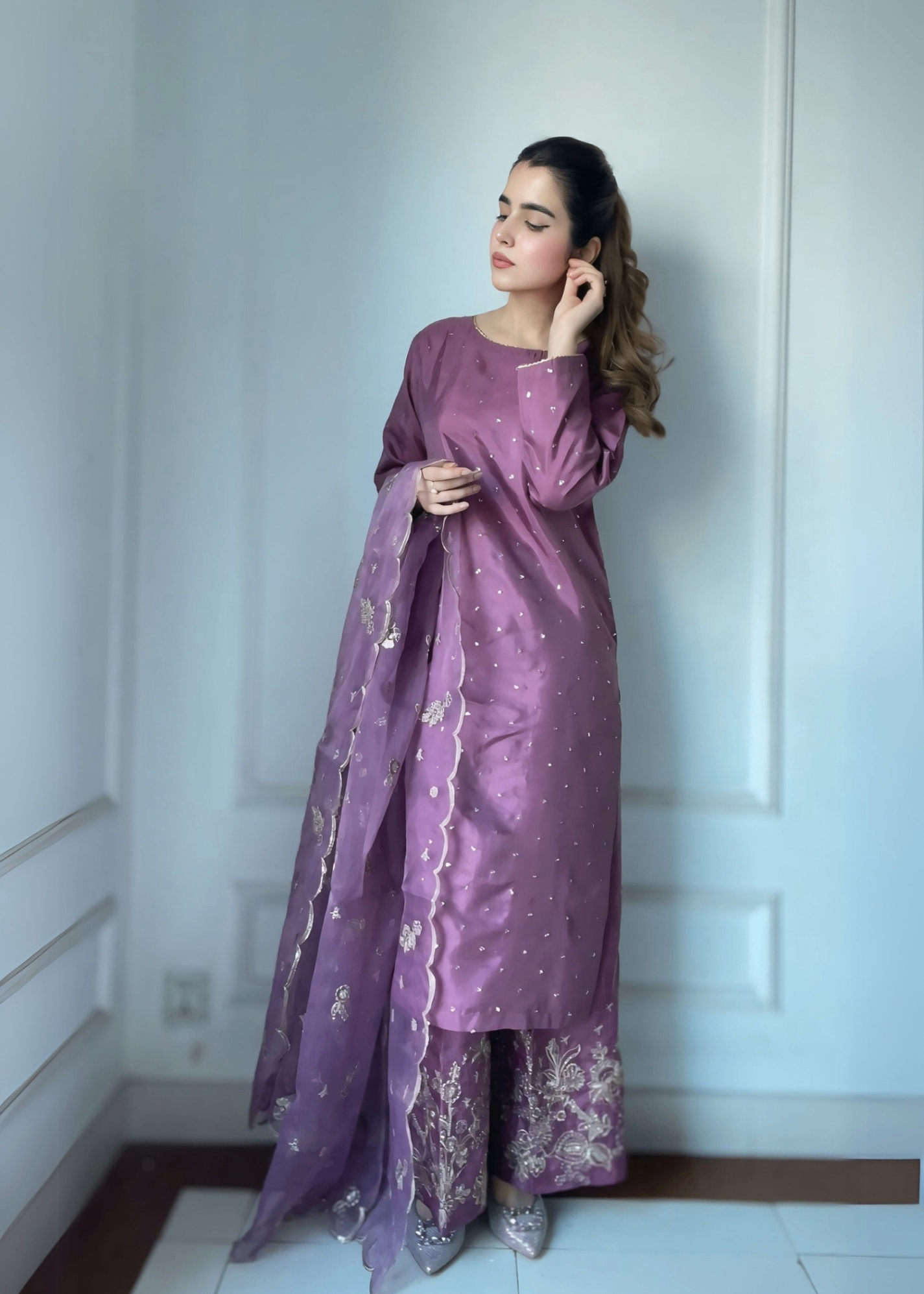 silk Kurta Set in Mauve