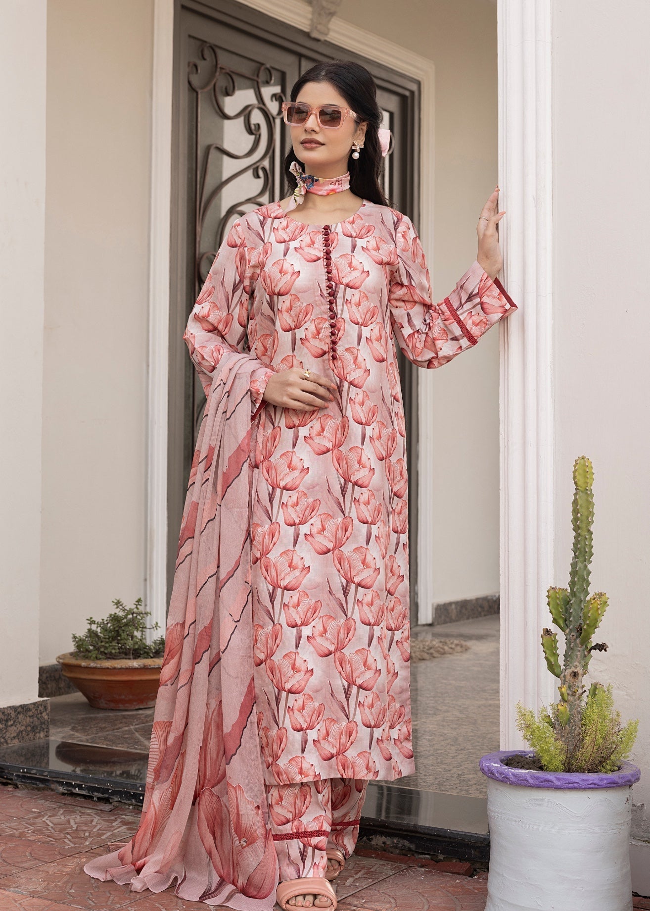 cotton viscose Unstitched in Pastel pink