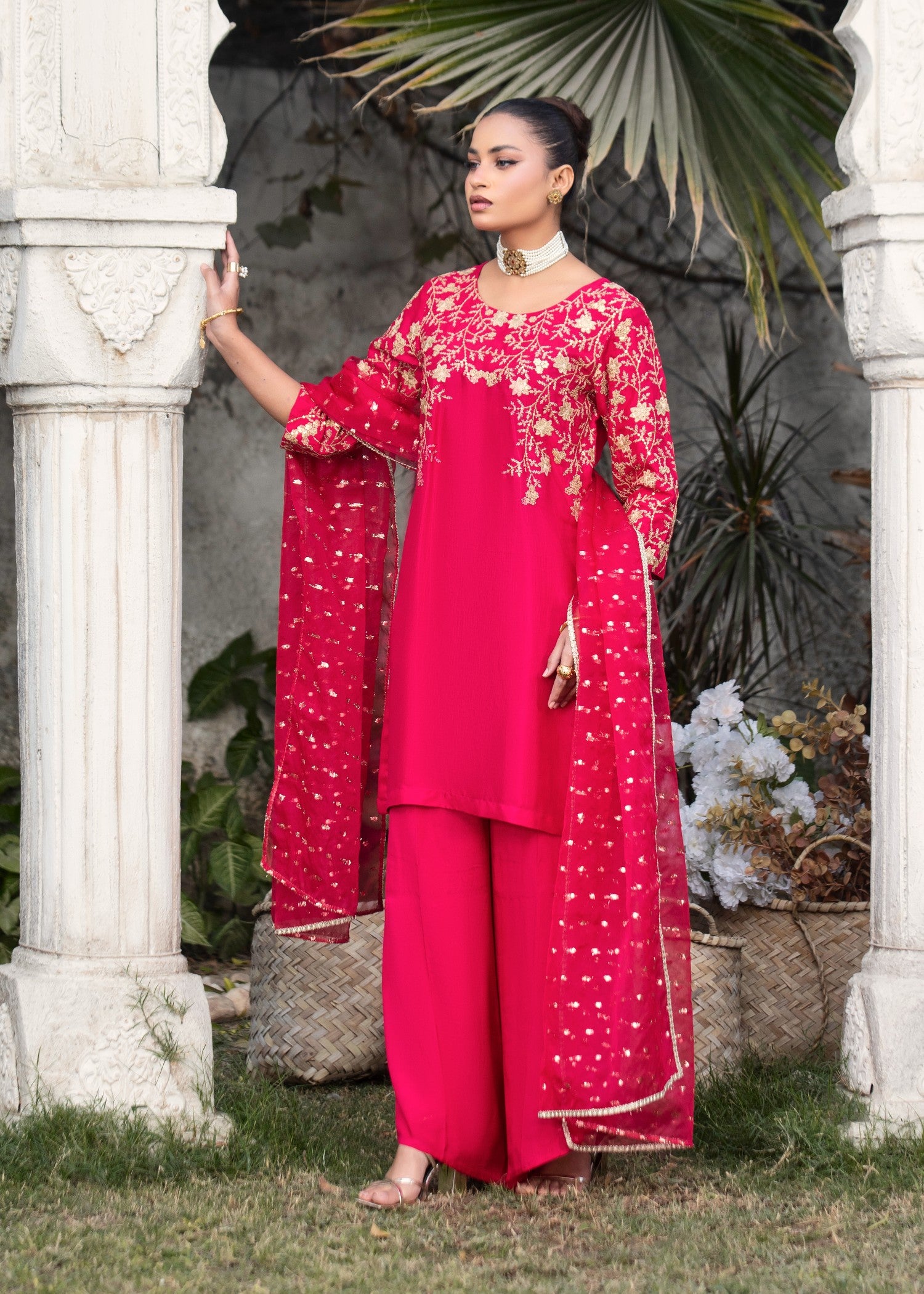 tussar silk Kurta Set in Raspberry pink