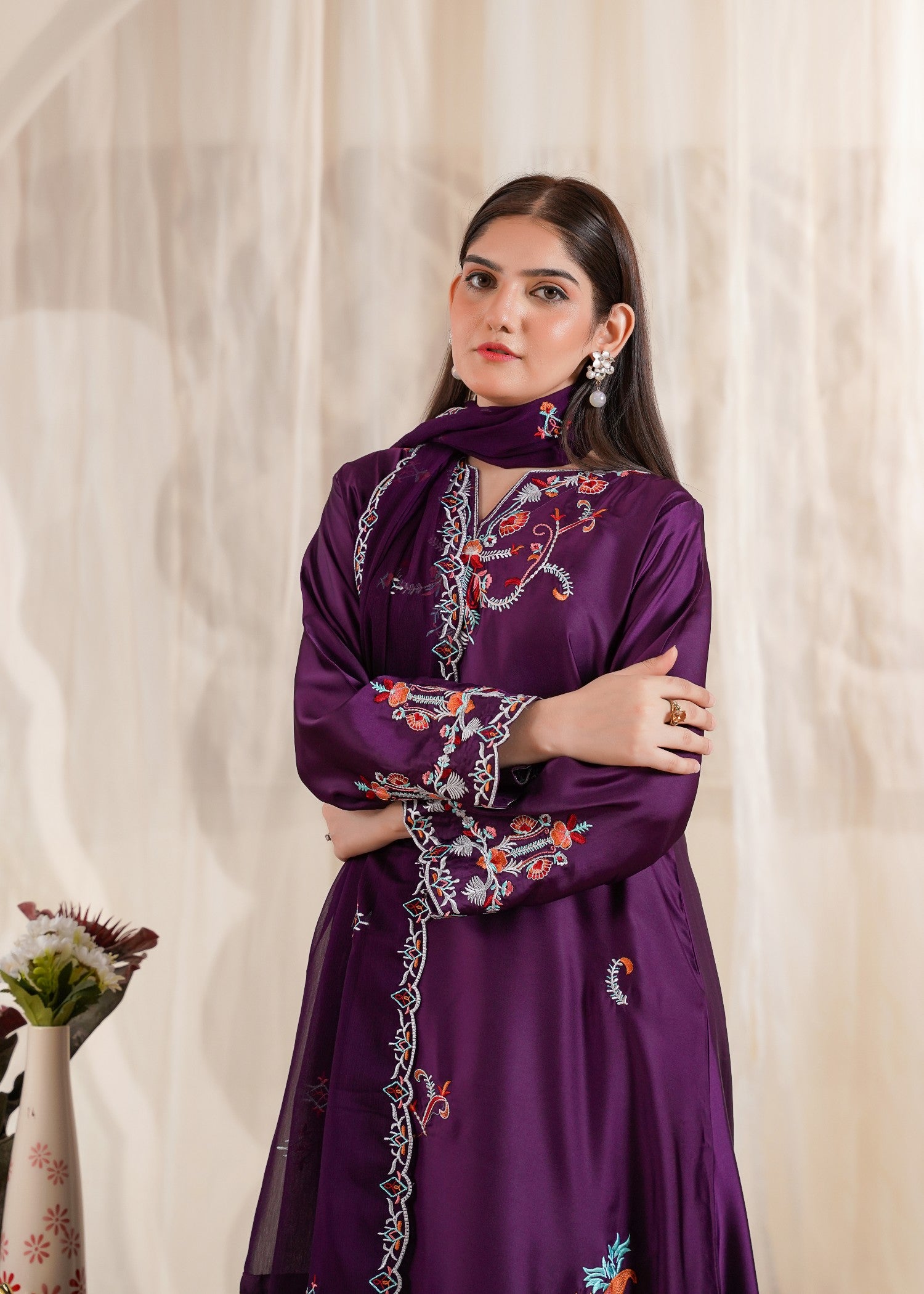 silk Kurta Set in Plum purple