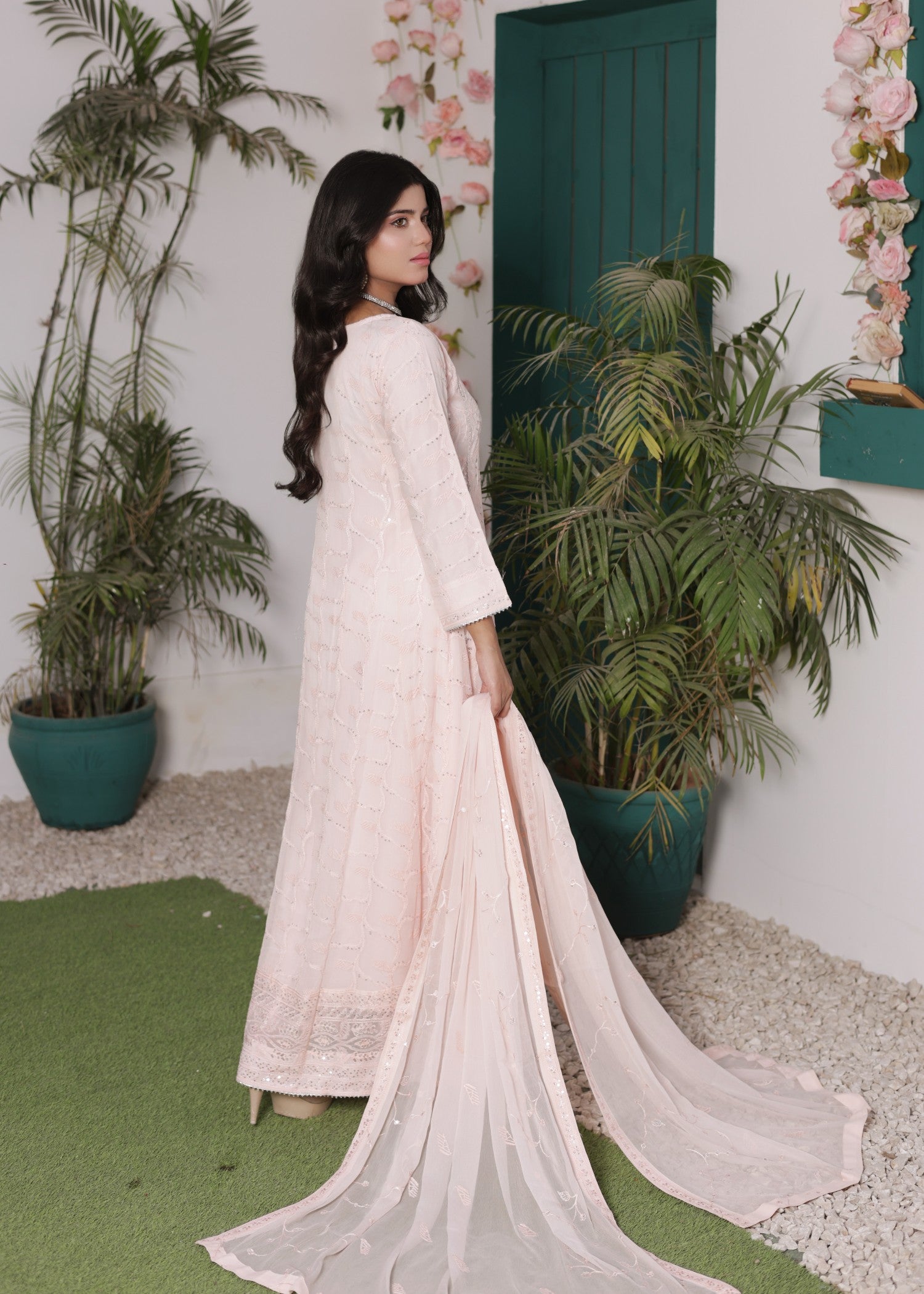 bemberg crinkle chiffon Maxi in Pastel pink
