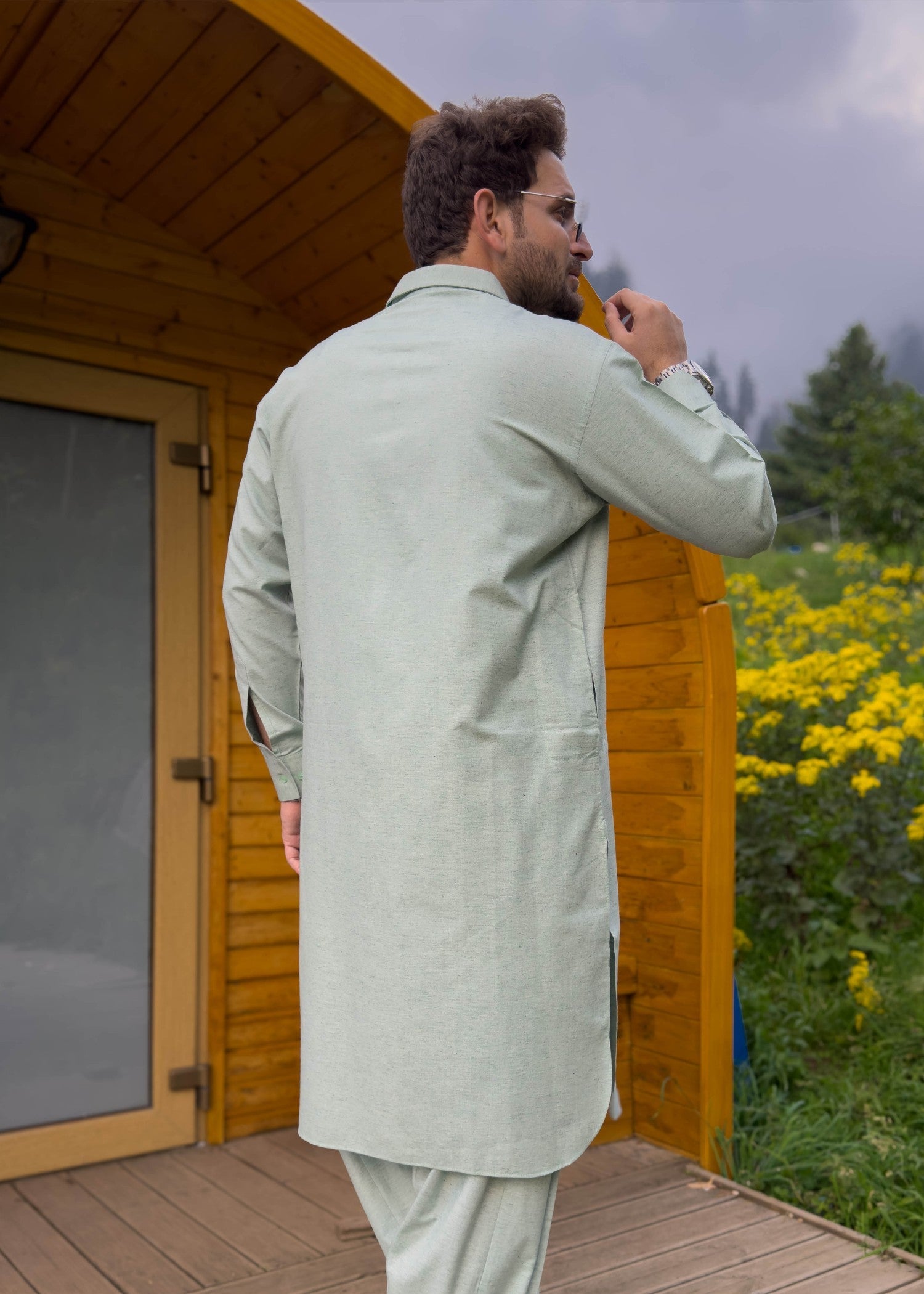 blended karandi Shalwar Kameez in Pistachio green